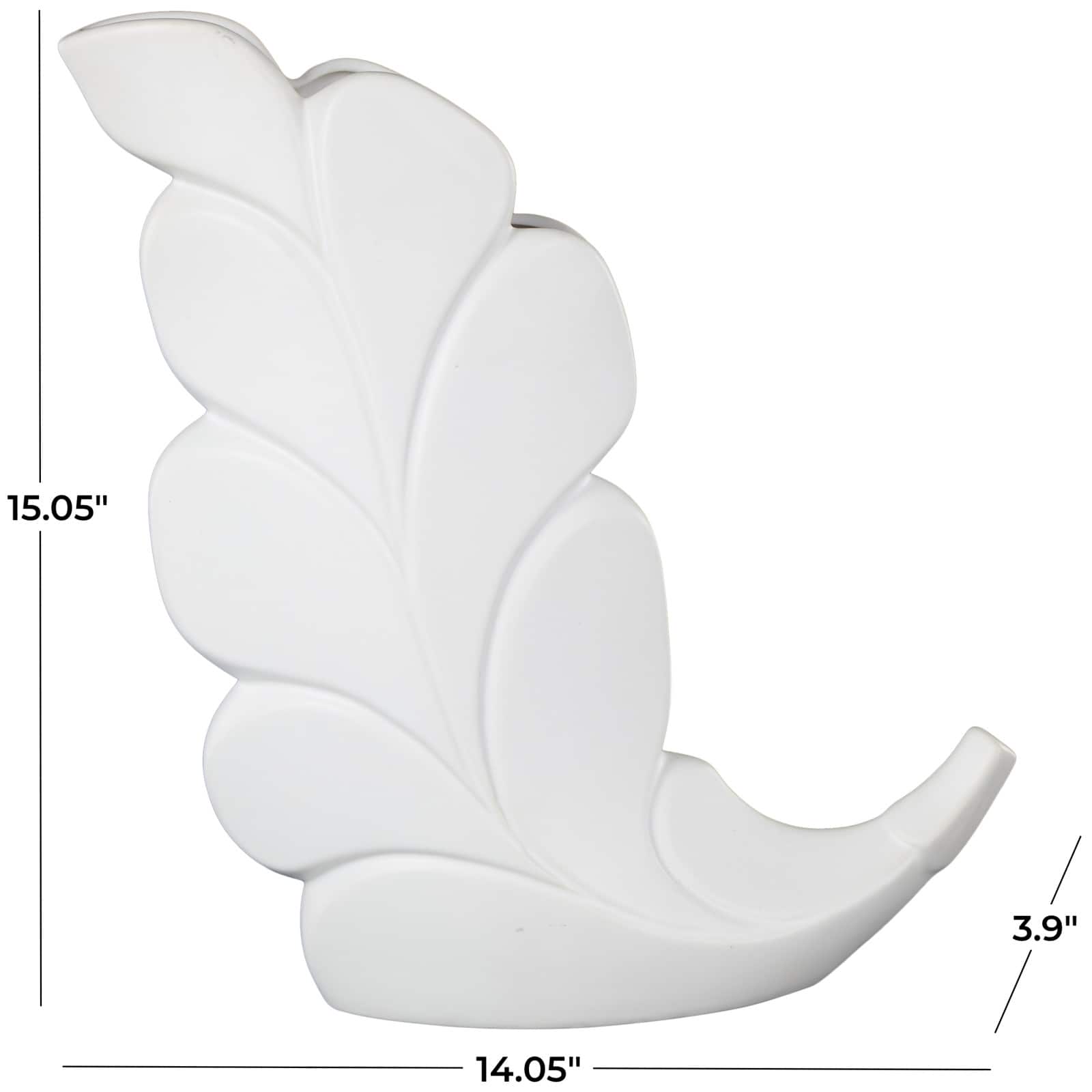 15&#x22; White Leaf Ceramic Slanted Decorative Vase