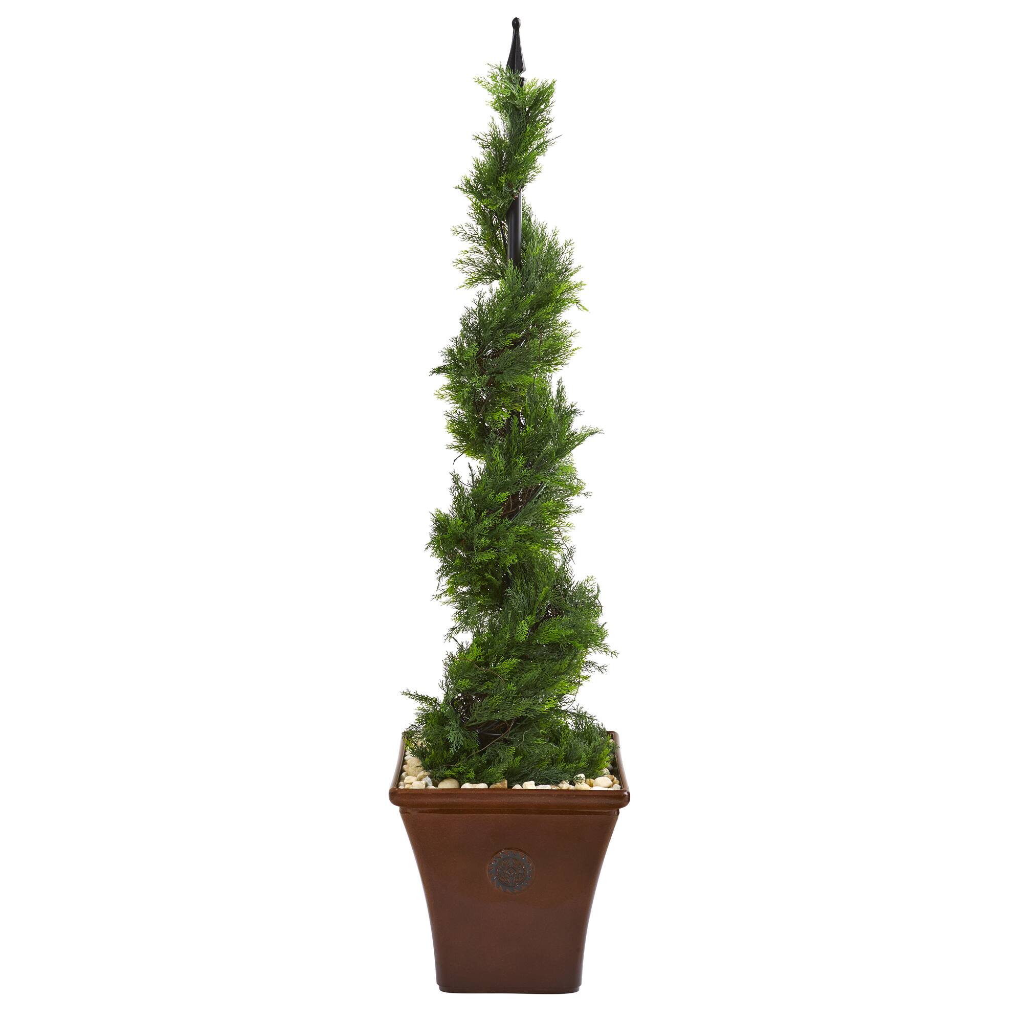 4.5ft. Cypress Spiral Tree in Brown Planter