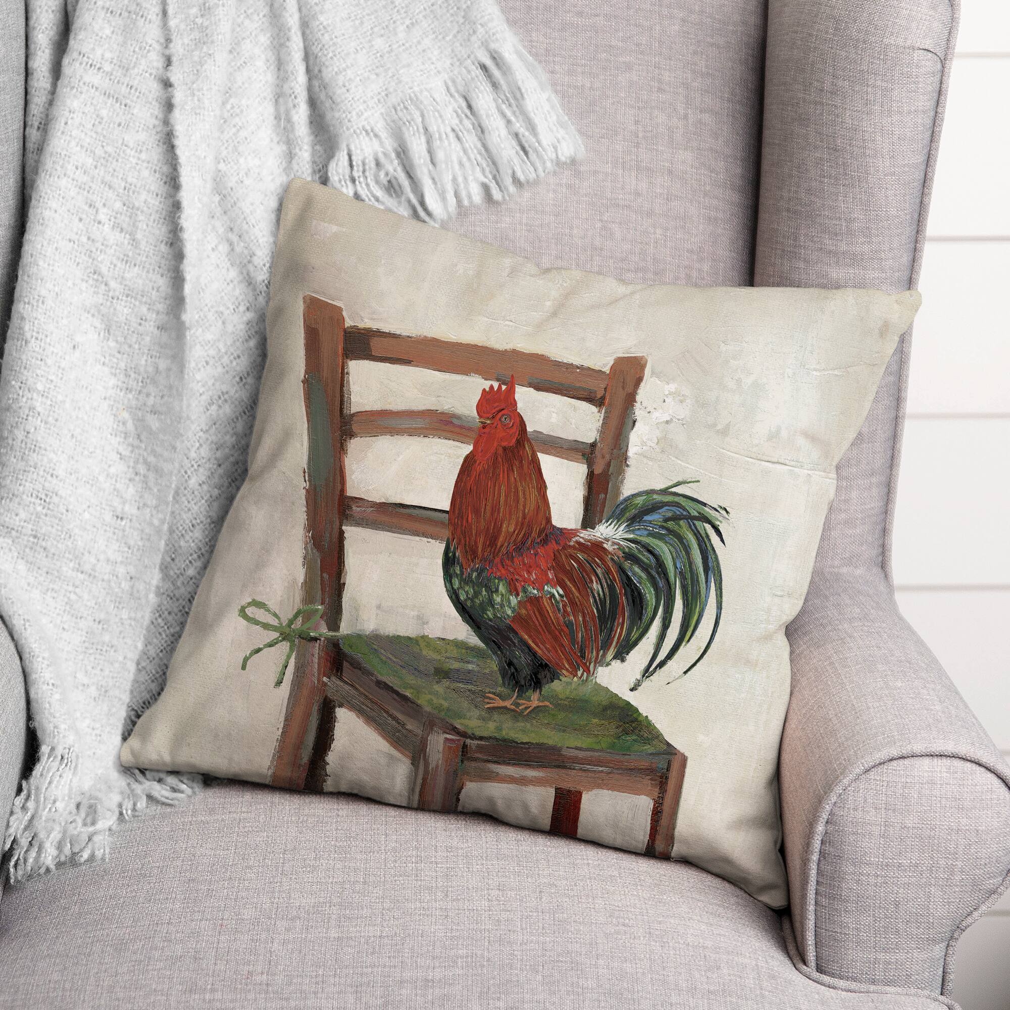 18&#x22; Rooster on a Chair Indoor/Outdoor Pillow