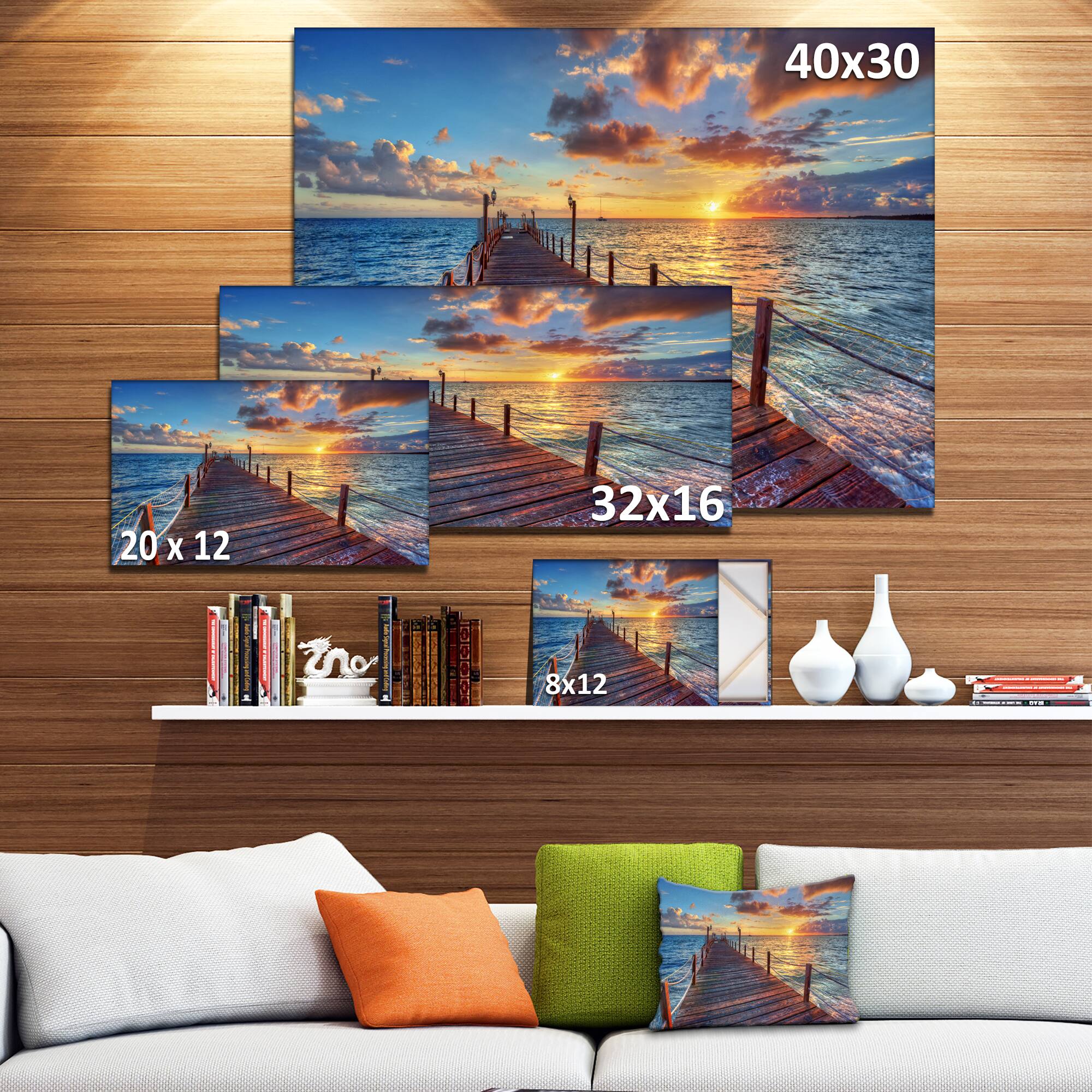 Designart - Beautiful Sunset over Sea Pier - Modern Canvas Art Print