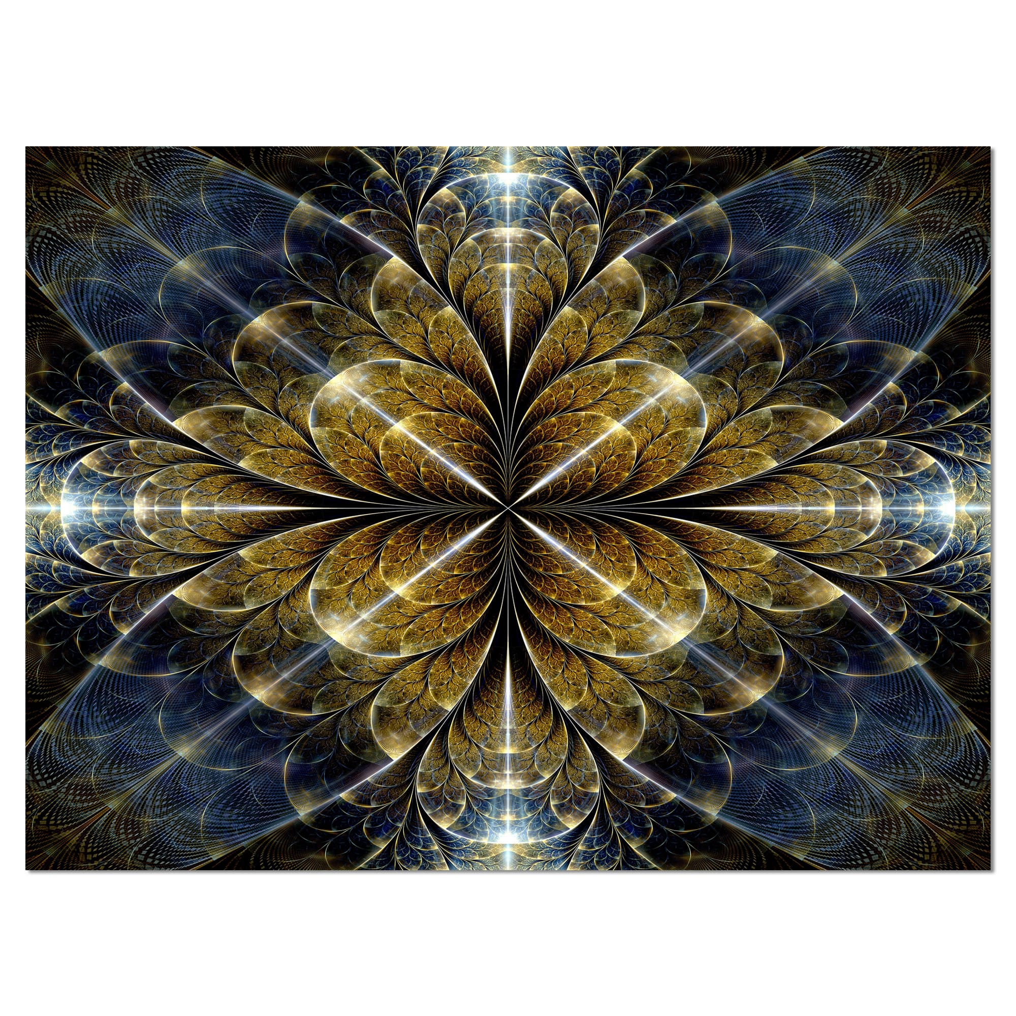 Designart - Digital Gold Fractal Flower Pattern - Abstract Wall Art Canvas