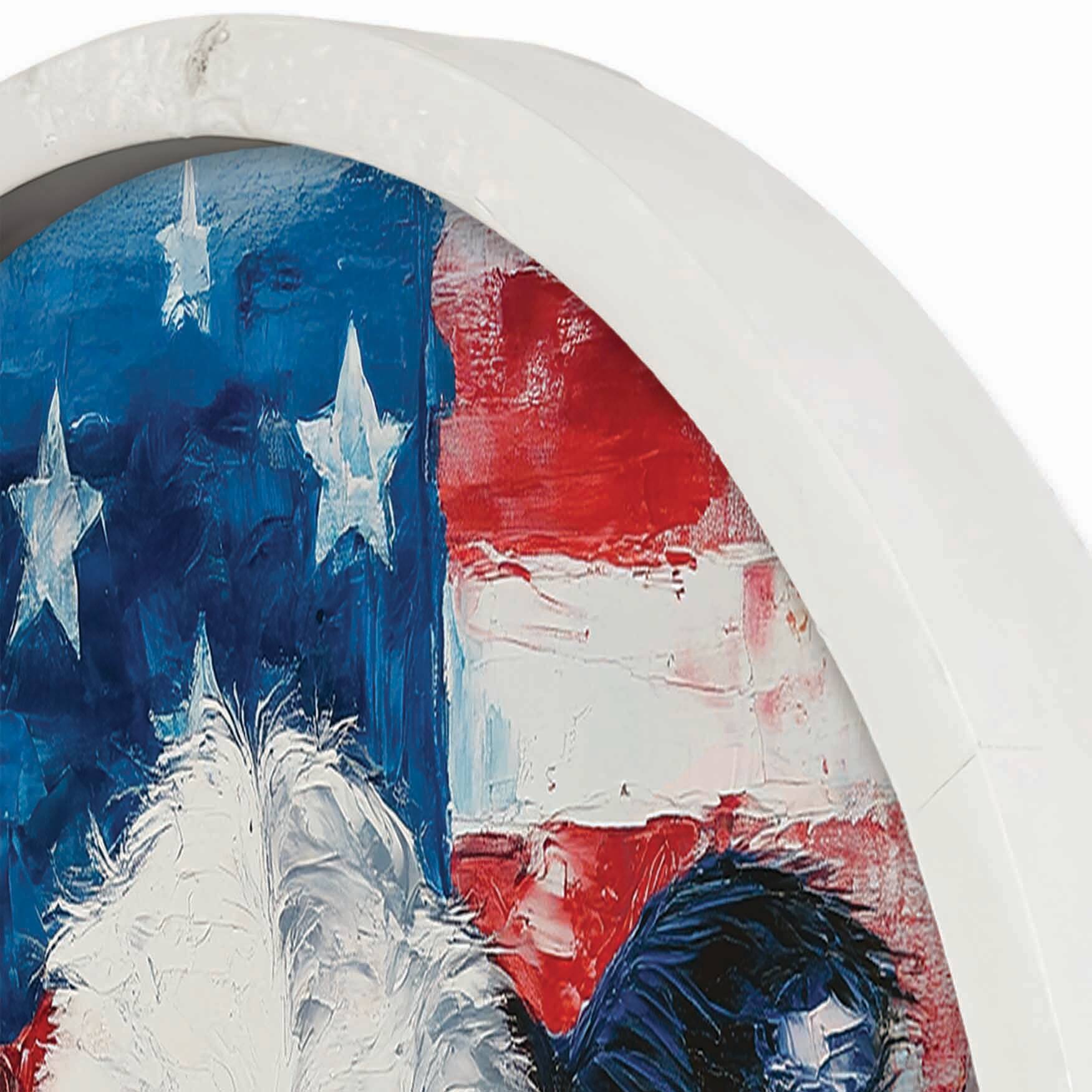 20" x 20" Red, White & Moo Round Framed Print