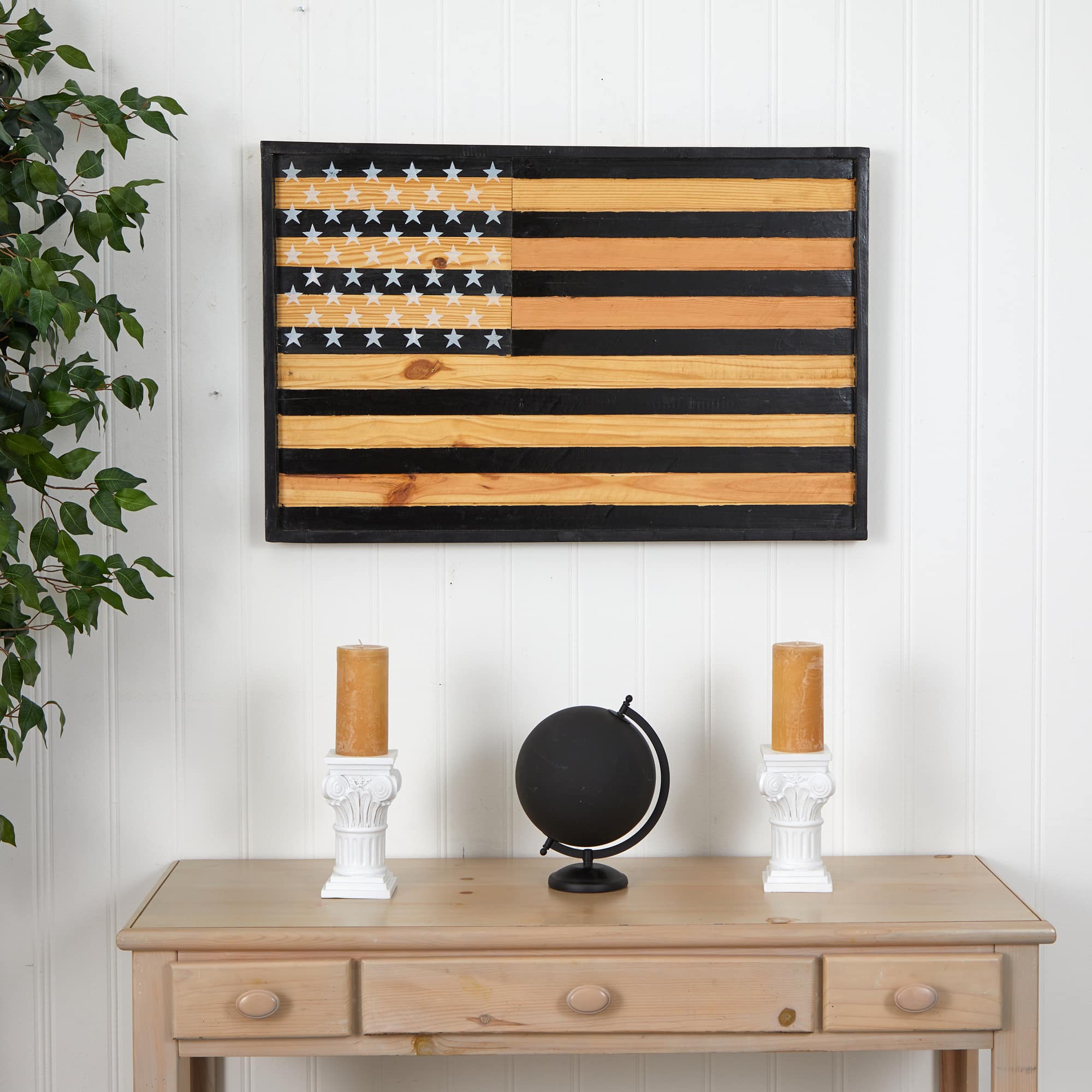 36" Dark Wood American Flag Wall Décor