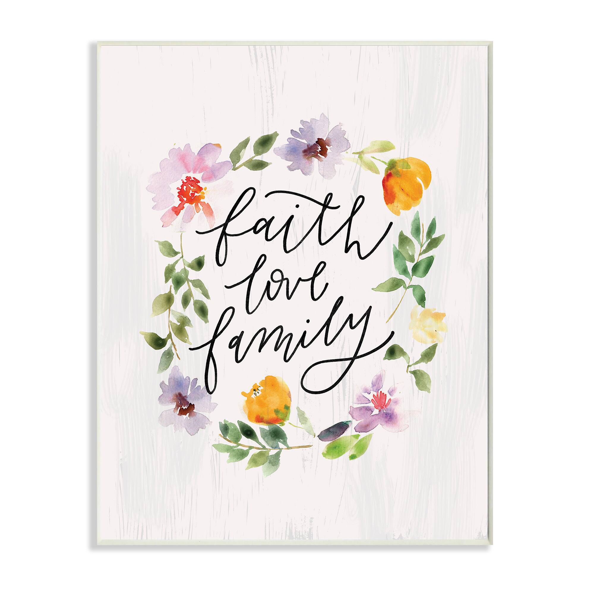Stupell Industries Faith Love Family Quote Traditional Floral Wreath Wall Plaque