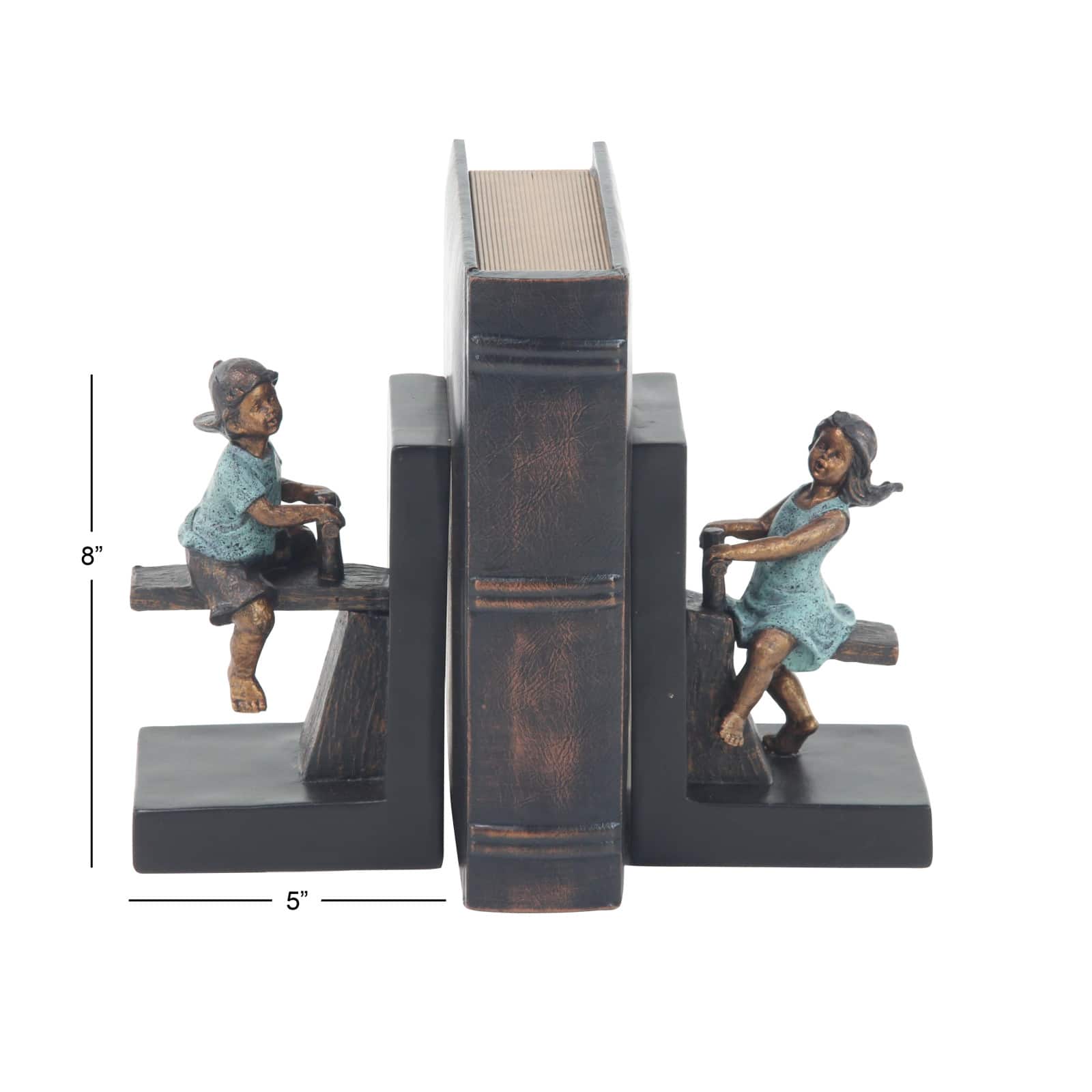 8&#x22; Brown Polystone Playing Children Bookends