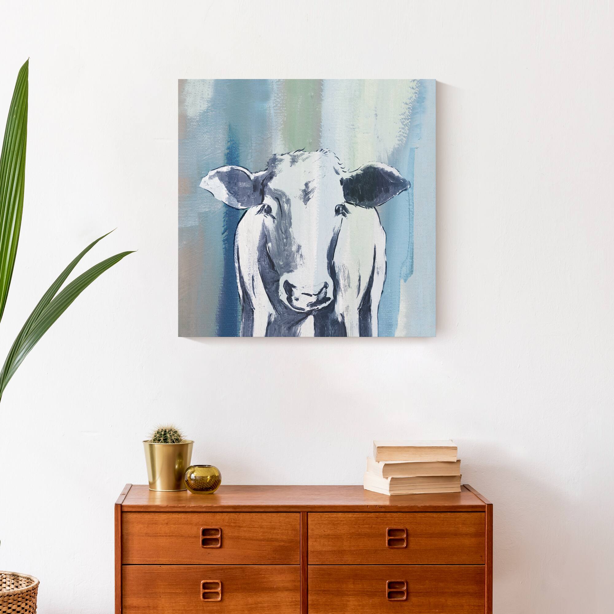 Navy Cow Sketch 20&#x22; x 20&#x22; Canvas Wall Art