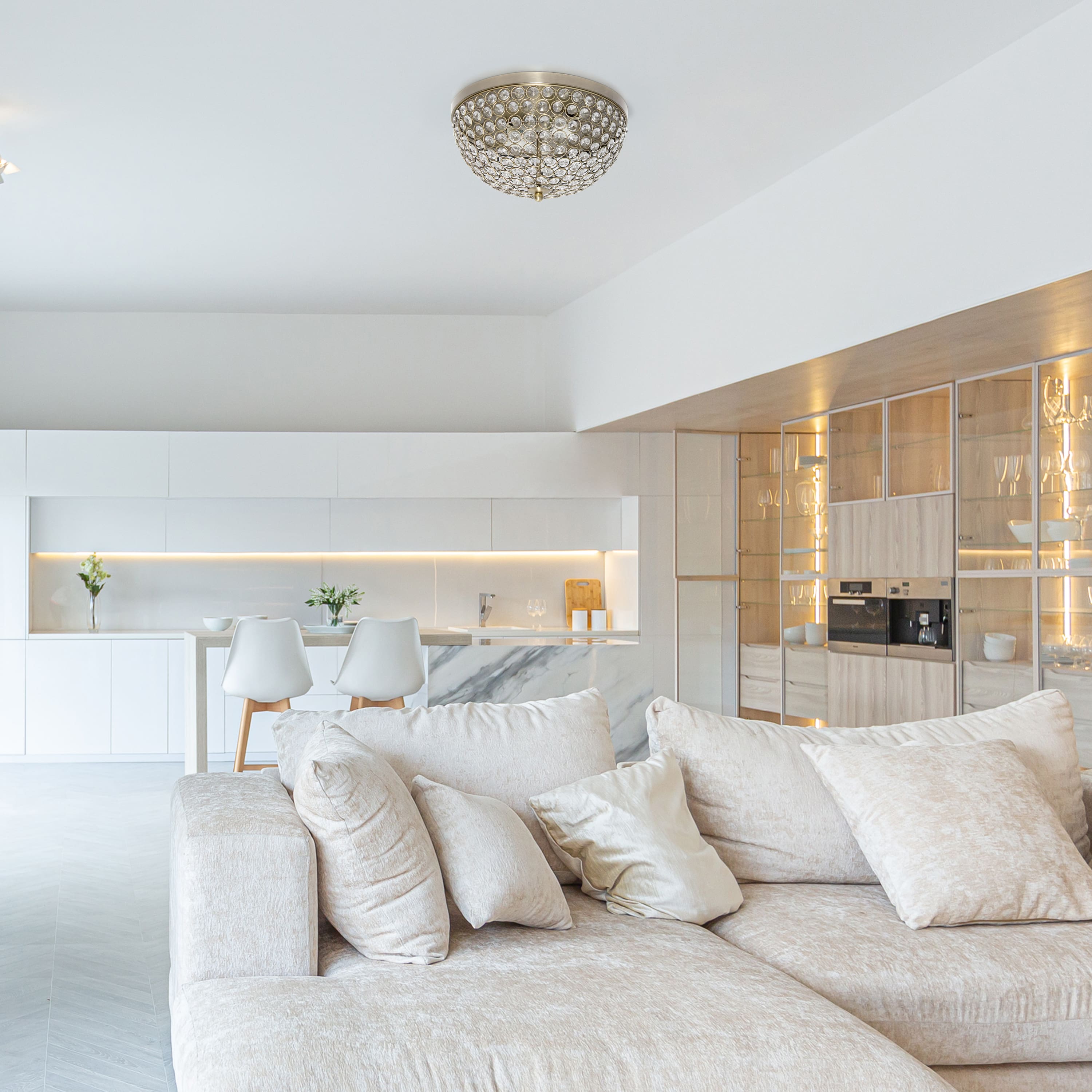 Lalia Home 13" Antique Brass Glam 2-Light Dome Flush Mount