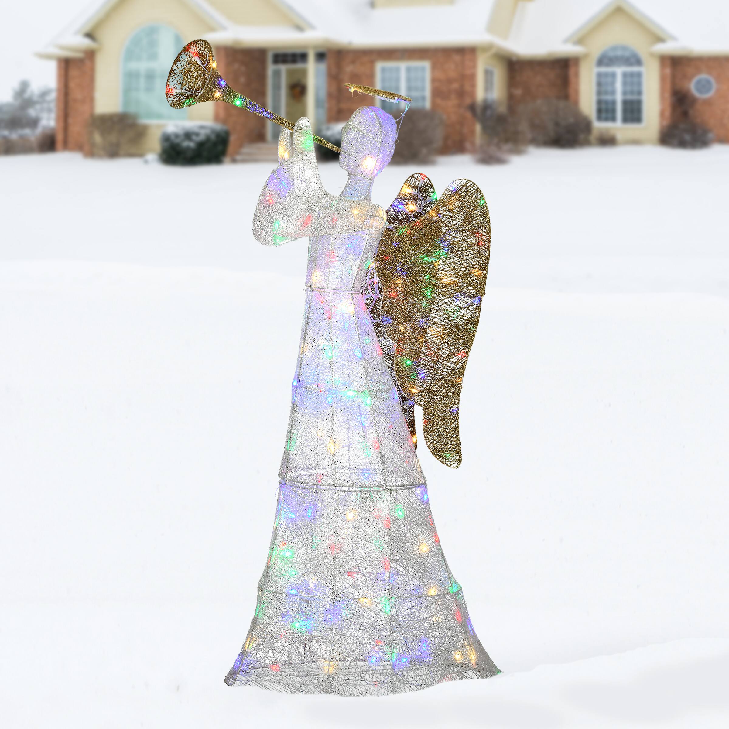 60'' Trumpeting White Angel with Multicolor LED Lights Decoration