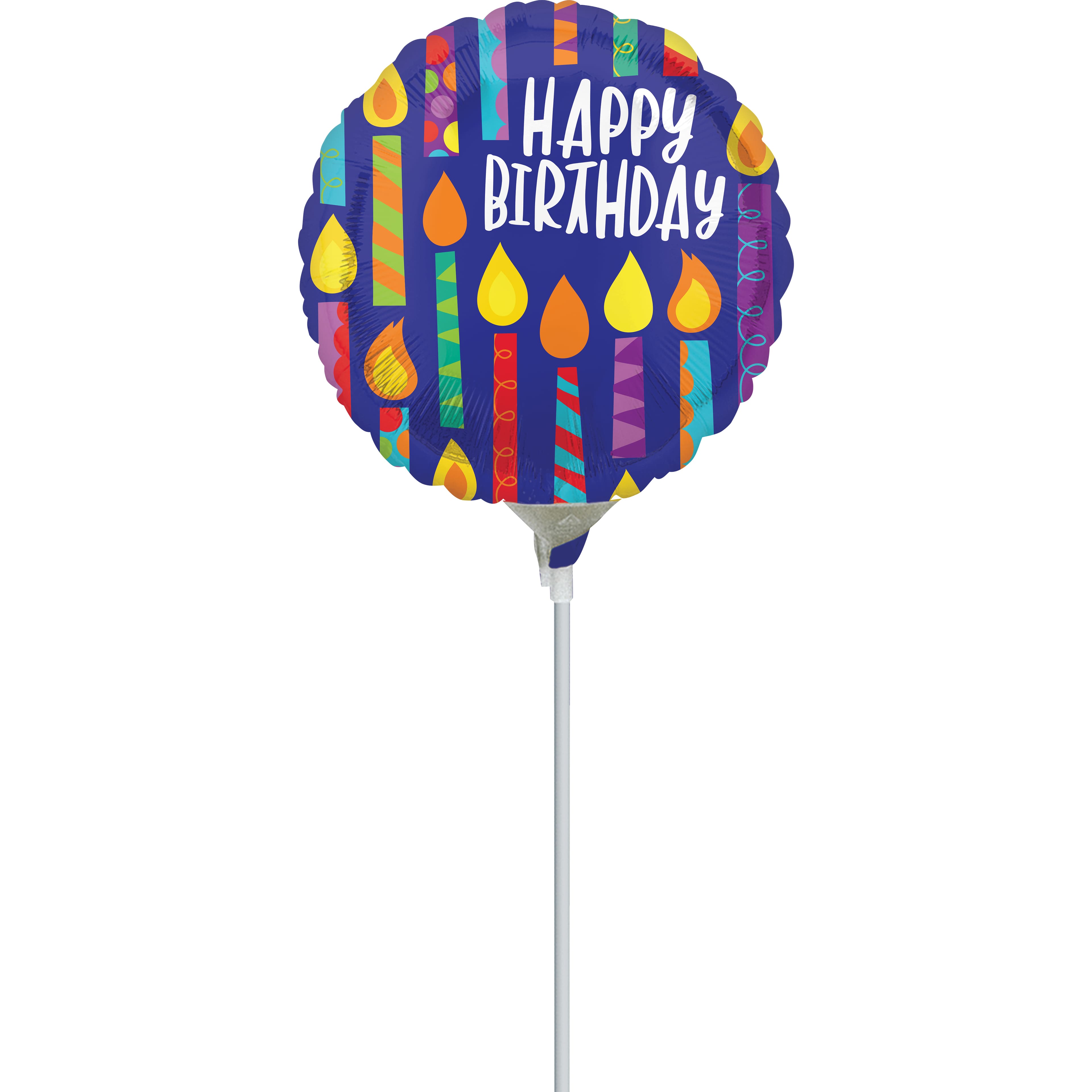 9" Purple & Multicolor Happy Birthday Foil Balloon Stick