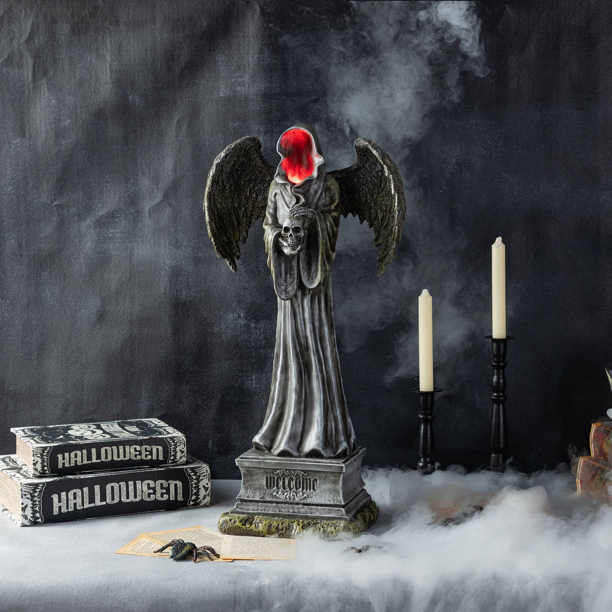 Glitzhome&#xAE; 24&#x22;H Lighted Halloween Grim Reaper Resin Porch Decor