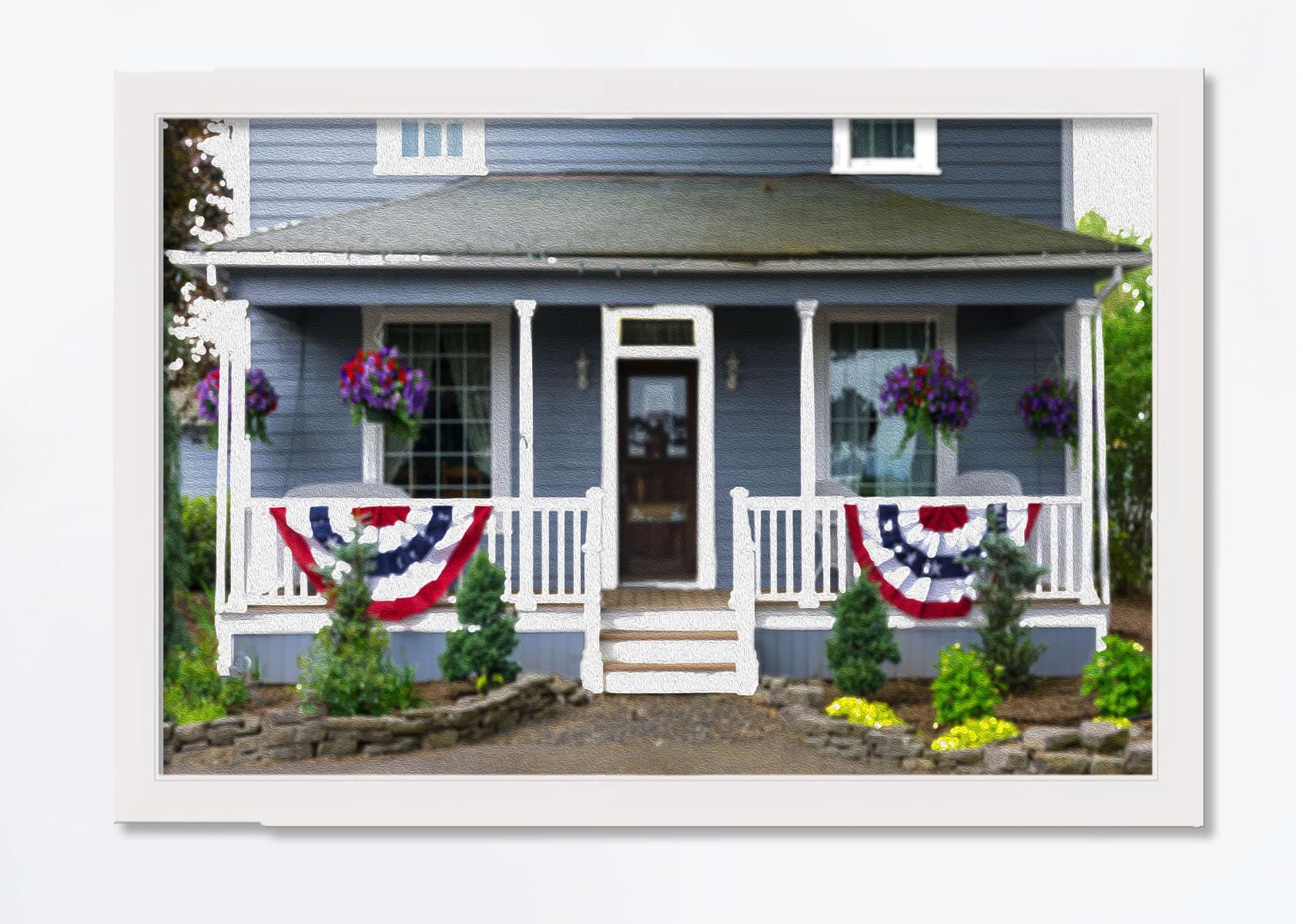 American House Flags White Framed Print Under Plexiglass