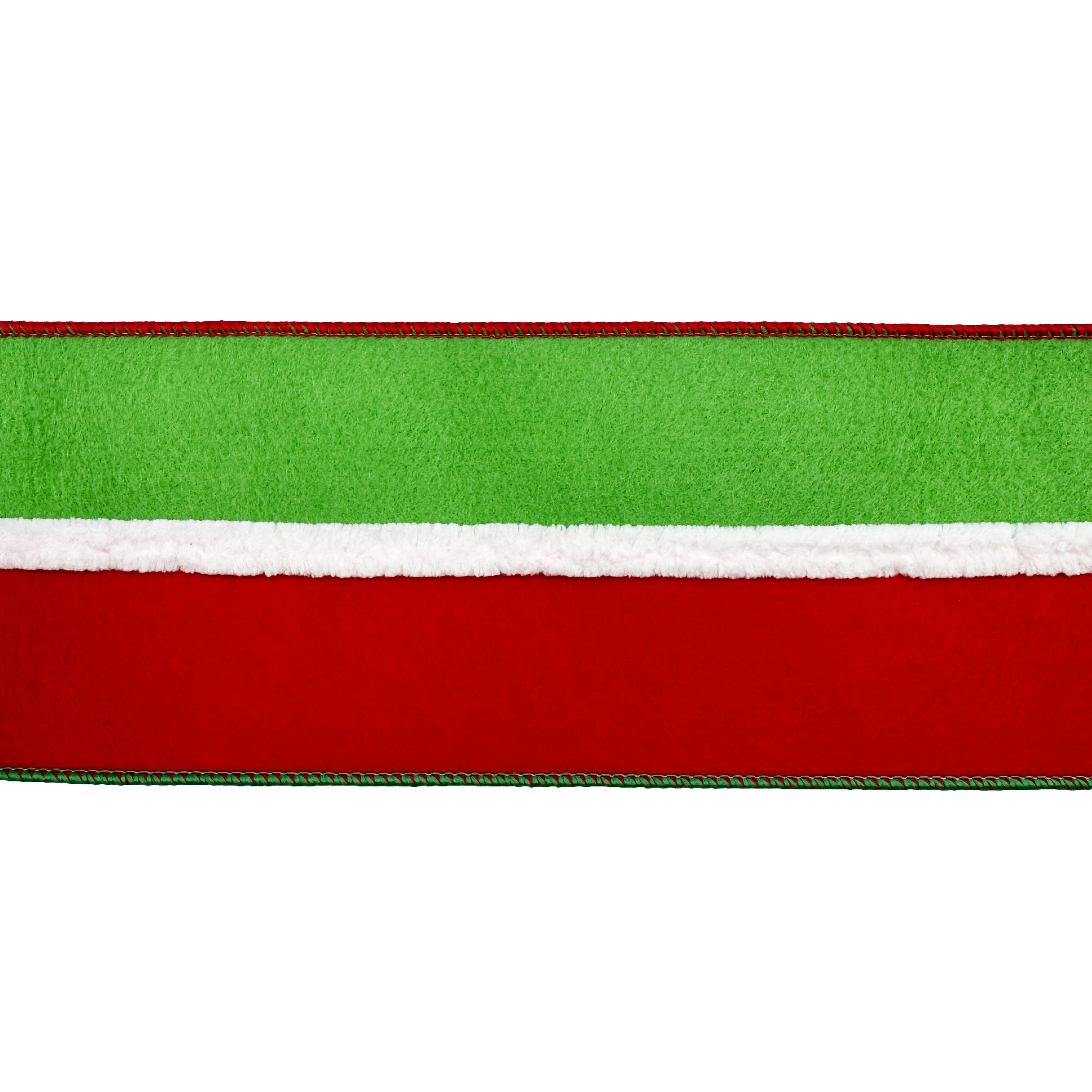 3.5&#x22; x 18ft. Red &#x26; Green Wired Felt Ribbon by Celebrate It&#xAE;