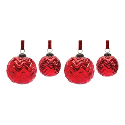 Red Mercury Glass Ball Ornament Set 