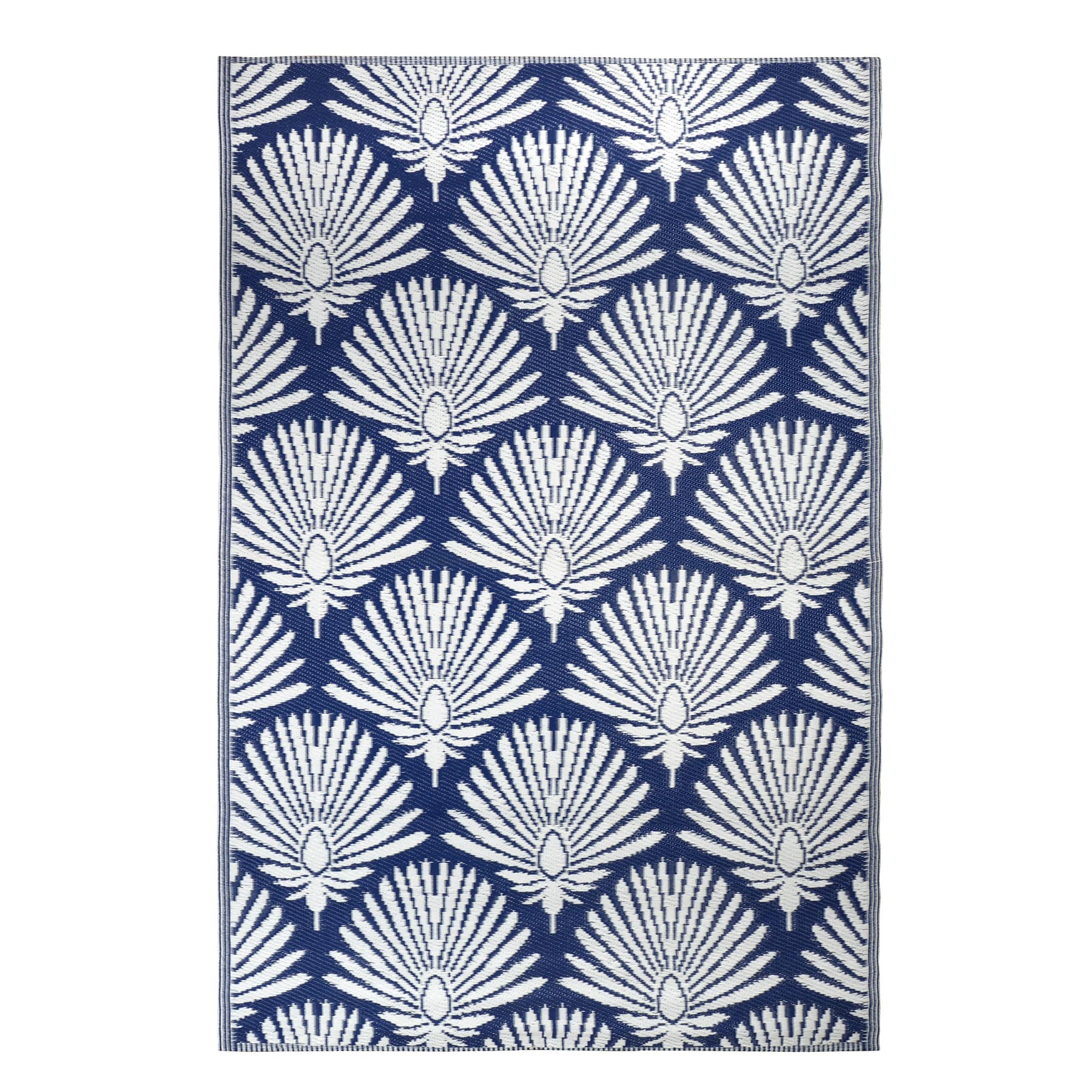 Blue & White Fan Palm Print Outdoor Rug by Ashland