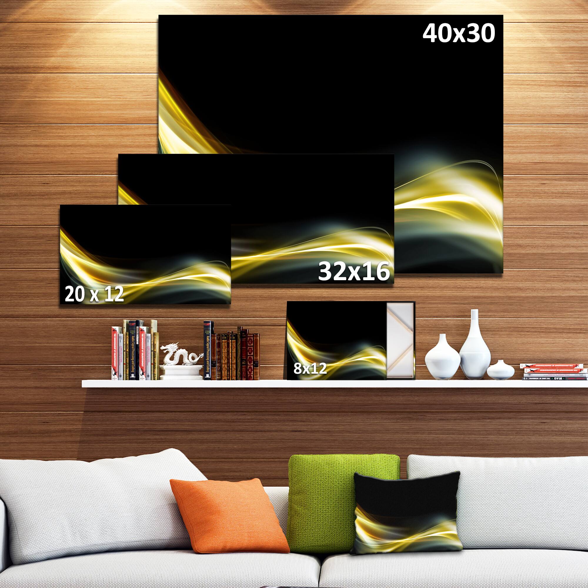 Designart - Gold in Black Upward Lines - Abstract Canvas art print