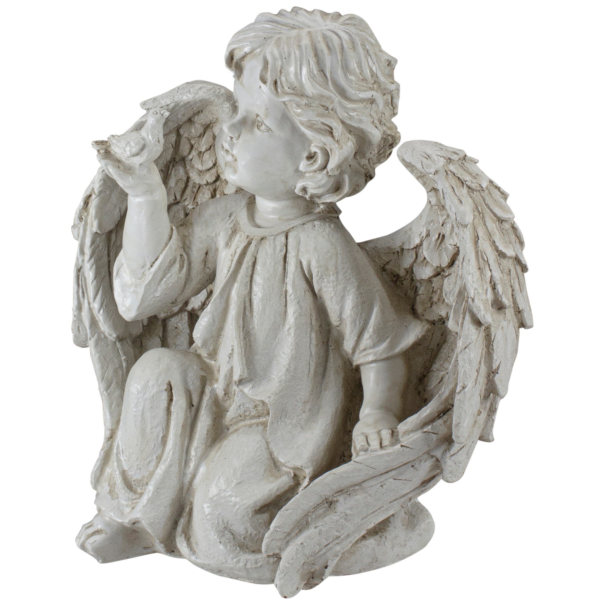 10&#x22; Ivory Cherub Angel on Knee with Dove Garden Statue