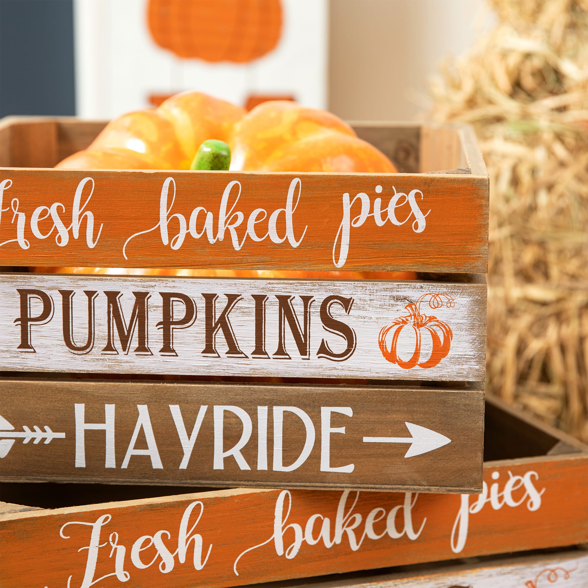 Glitzhome® Wooden Pumpkin Crate Set