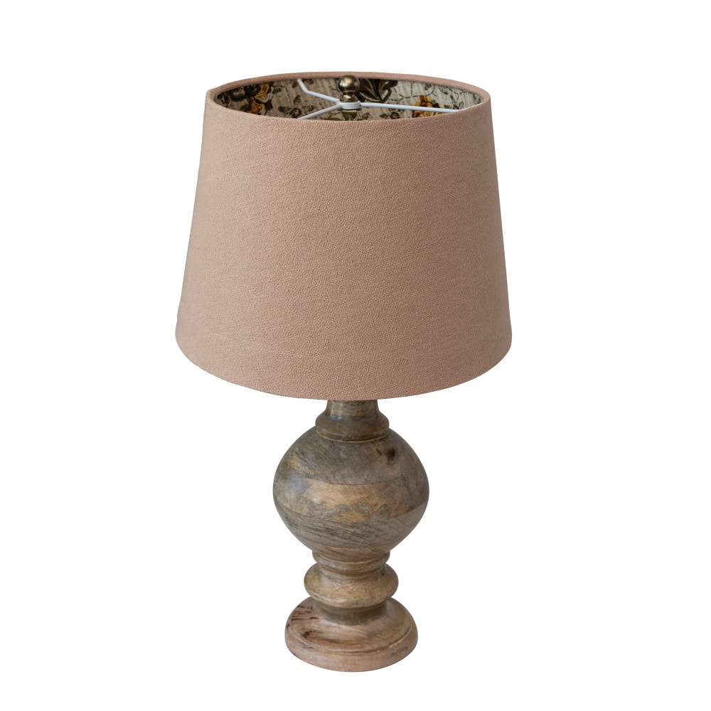 Hello Honey® 24" Natural Carved Wood Table Lamp with Cotton Shade