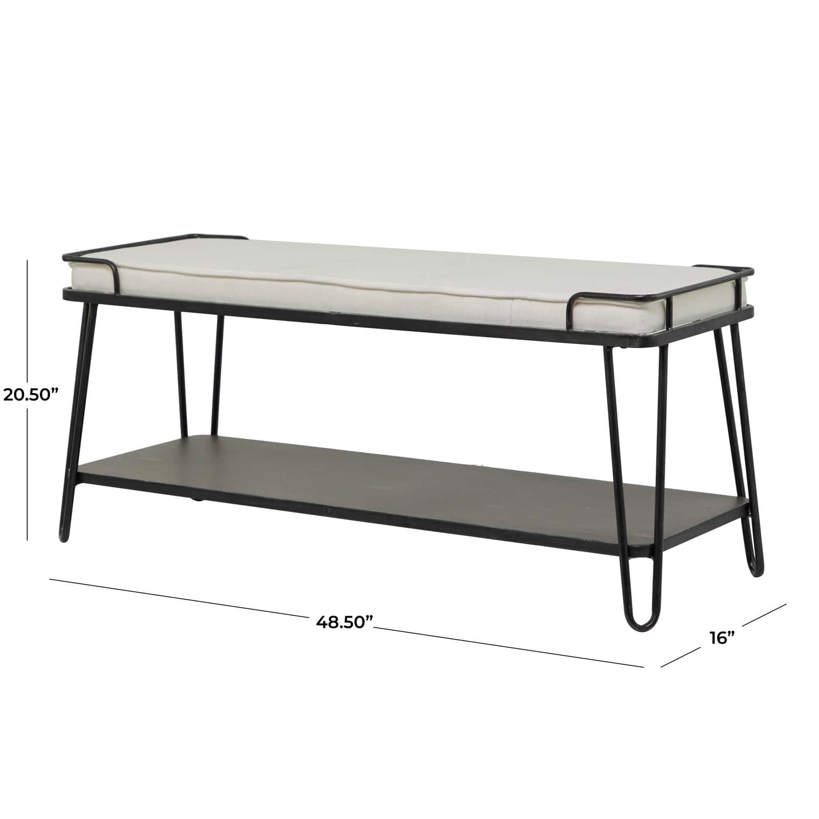 49&#x22; Black Metal Industrial Bench