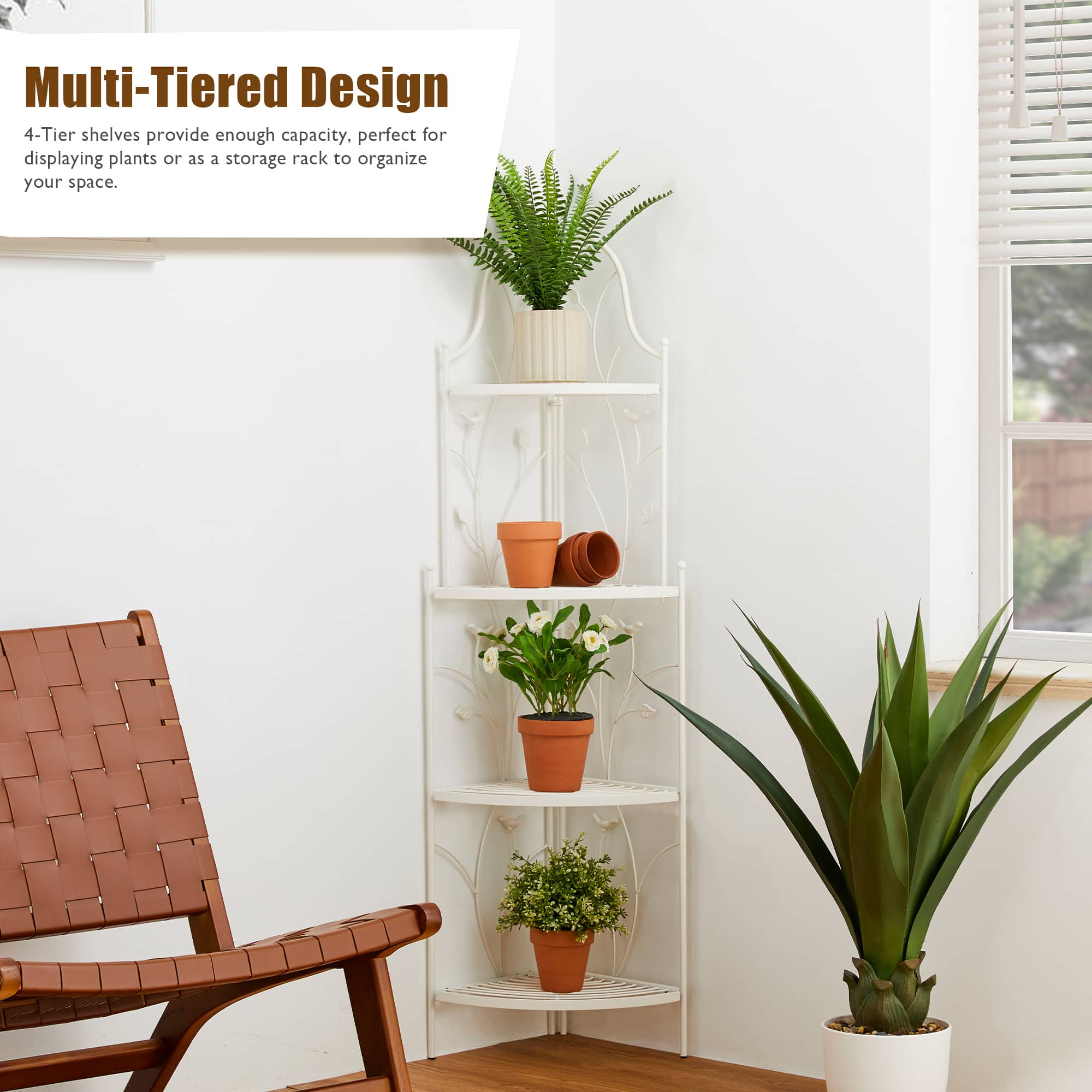 Glitzhome® 4ft. Metal 4-Tiered Corner Shelf Stand