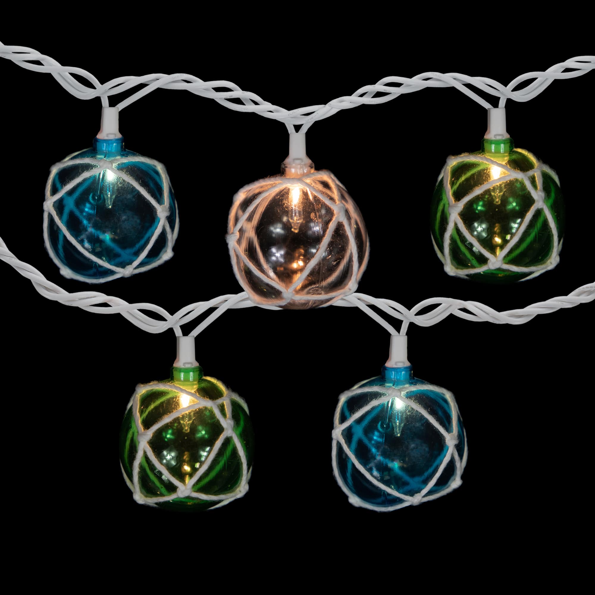 10ct. White Twine Wrapped Multicolor Ball String Lights with Green Wire