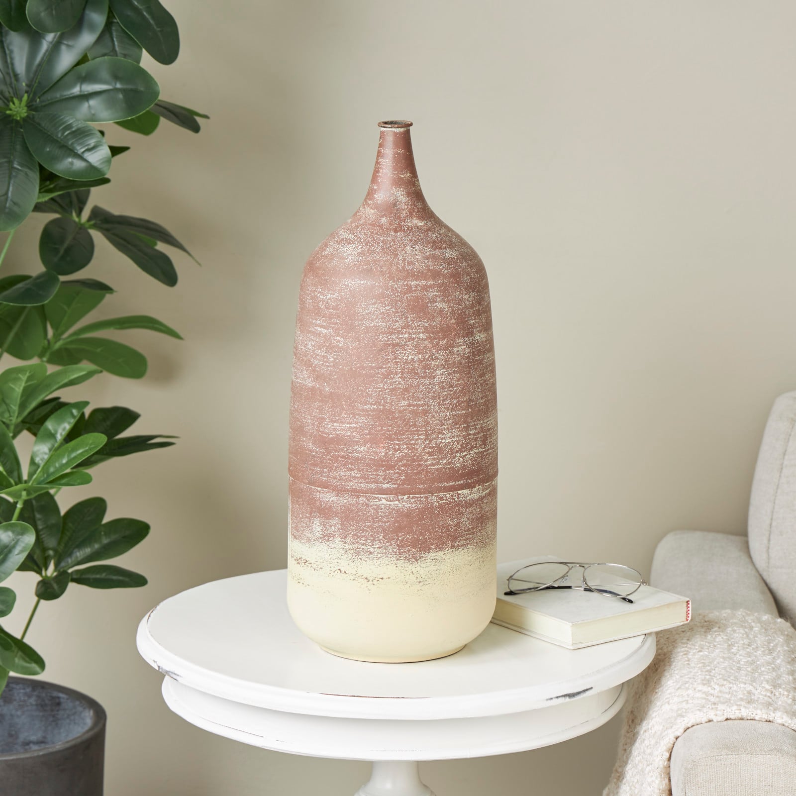 20" Copper Metal Distressed Textured Ombre Vase