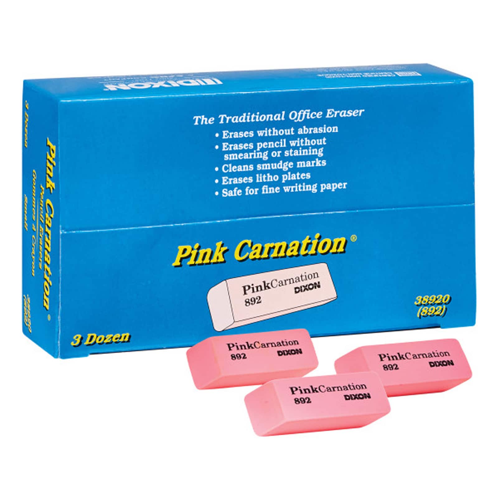 Dixon&#xAE; Pink Carnation&#xAE; Small Wedge Erasers, 36ct.