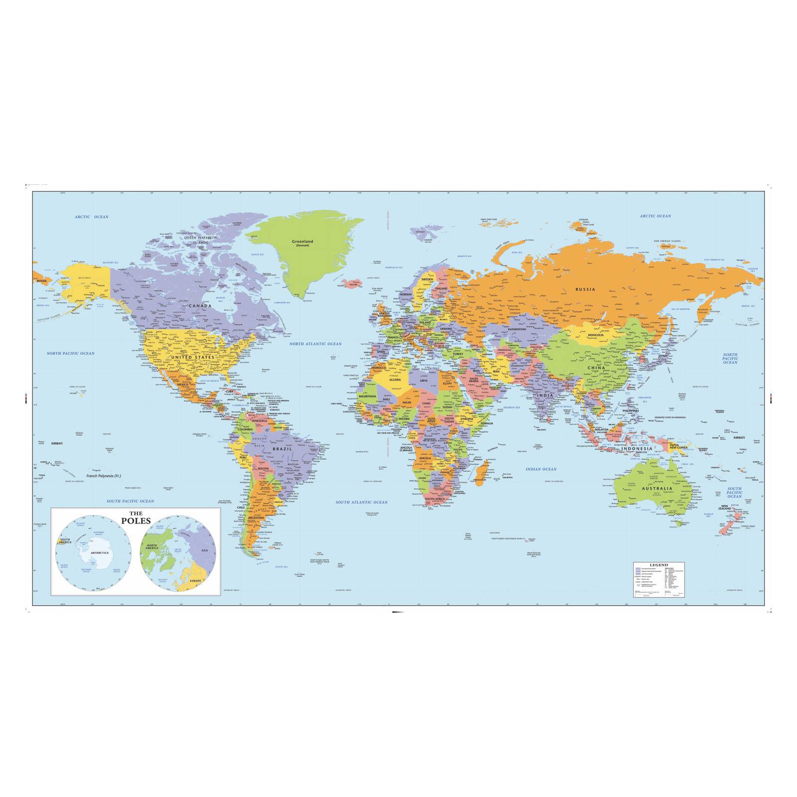 RoomMates Blue & Green World Map Educational Mural Peel & Stick Wallpaper