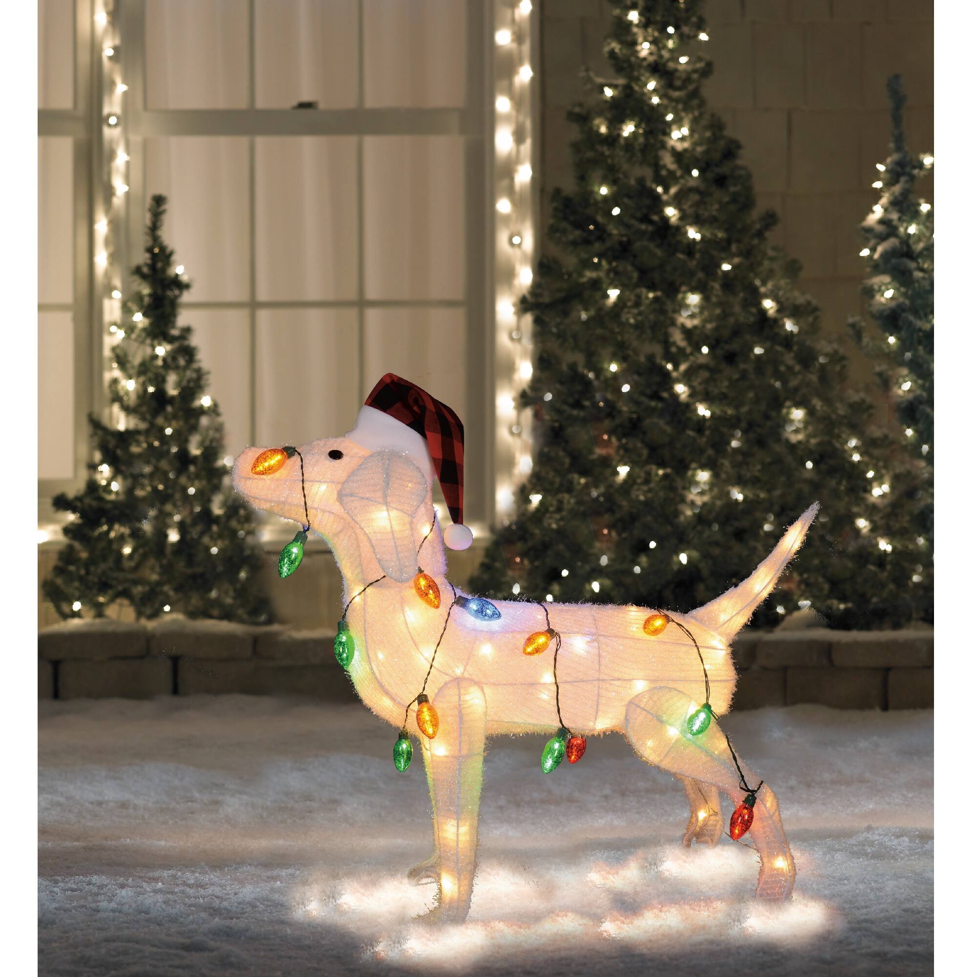 3ft. White Lighted Standing Dog Christmas Decoration