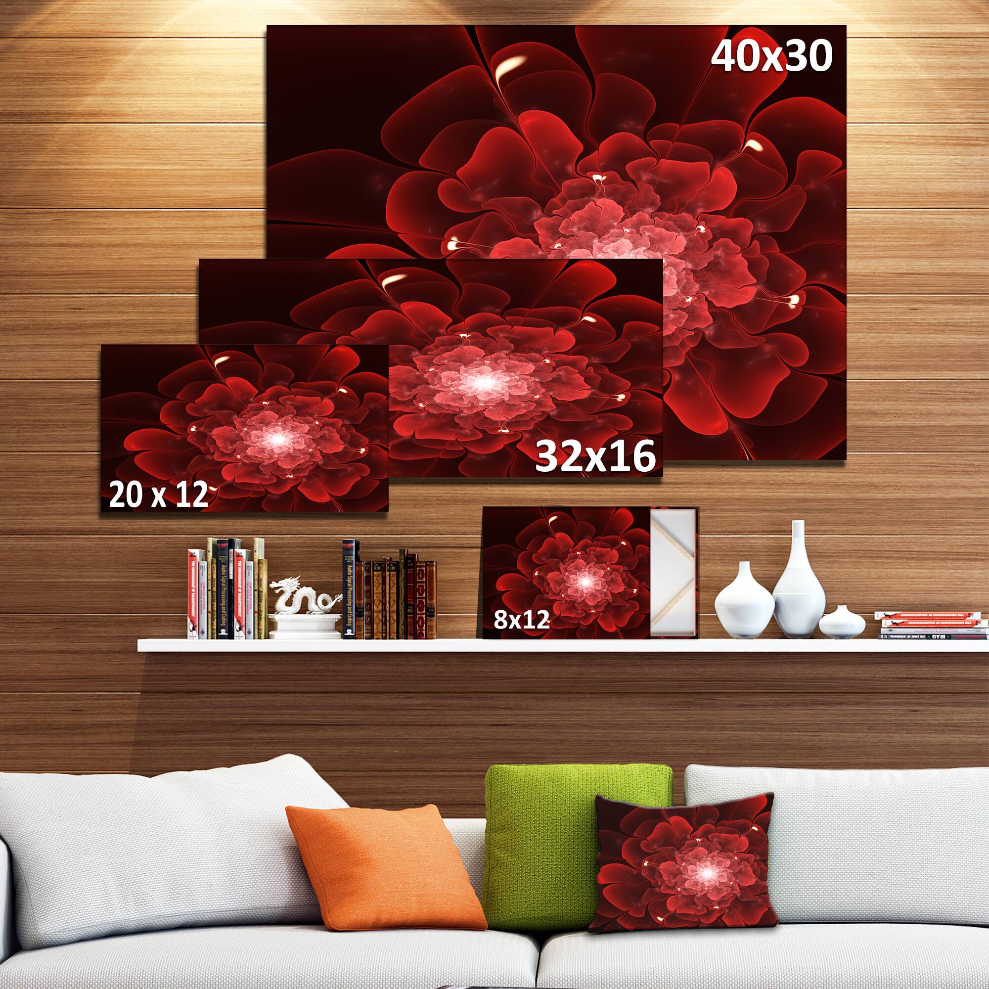 Designart - Fractal Flower Clear Red Digital Art - Floral Canvas Art Print