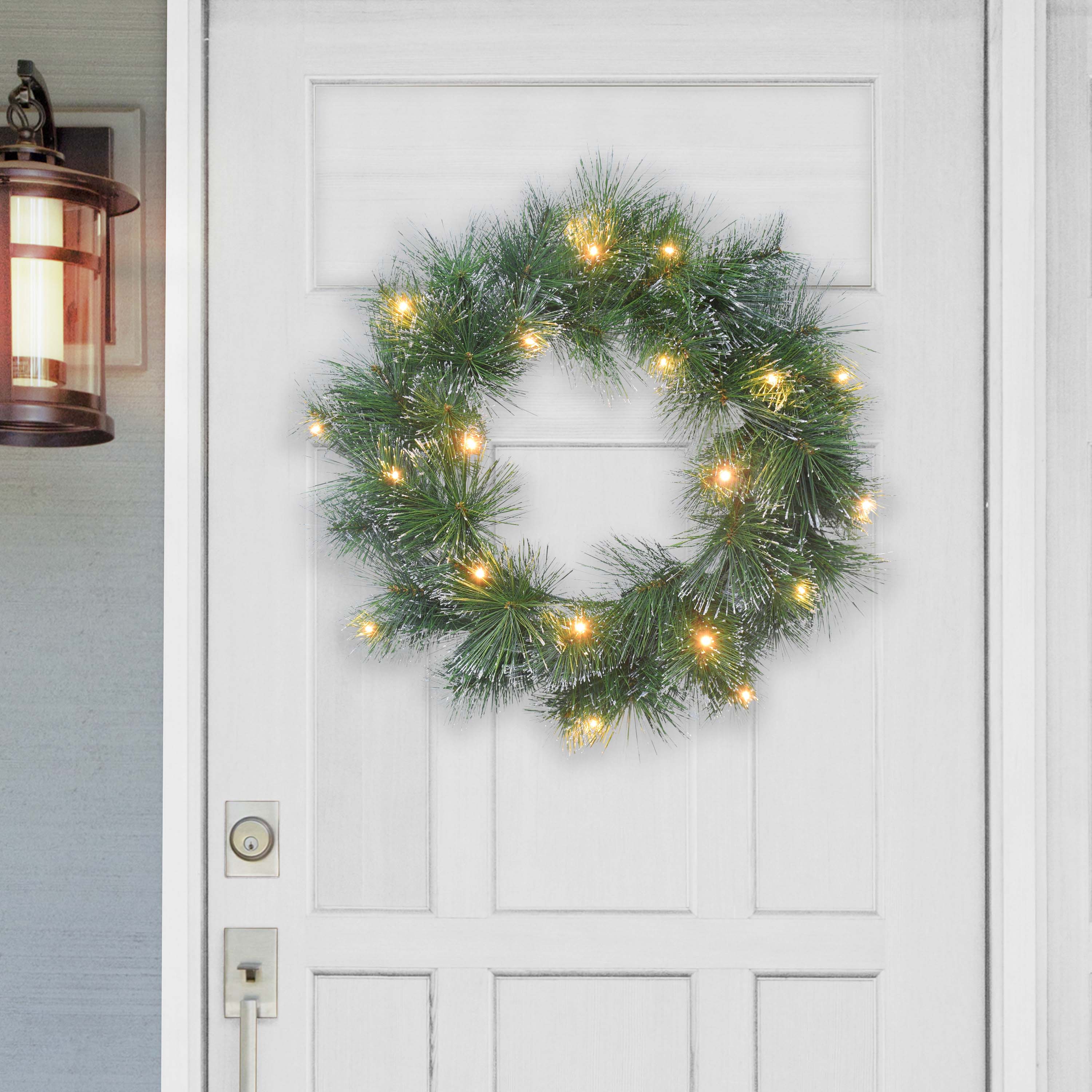 6 Pack: 24&#x22; Pre-Lit LED Glittery Pine Wreath