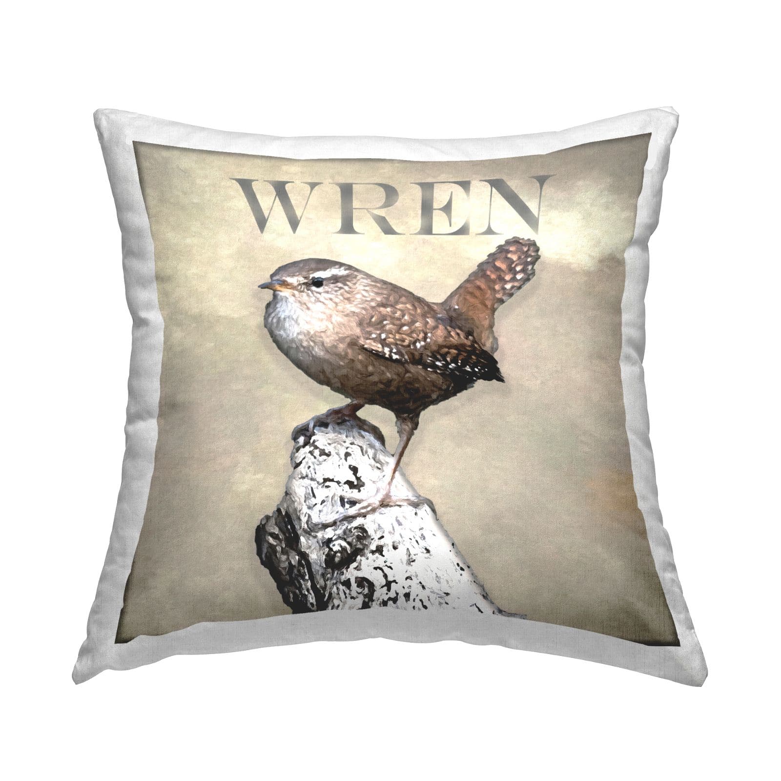 Stupell Industries Perched Wren Bird Nature Branch Throw Pillow, 18" x 18"