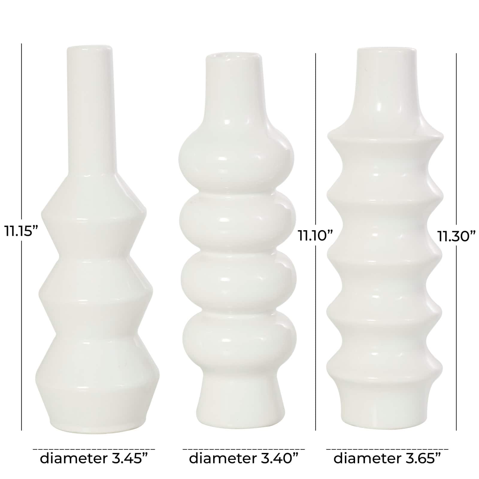 11&#x22; White Ceramic Abstract Vase Set