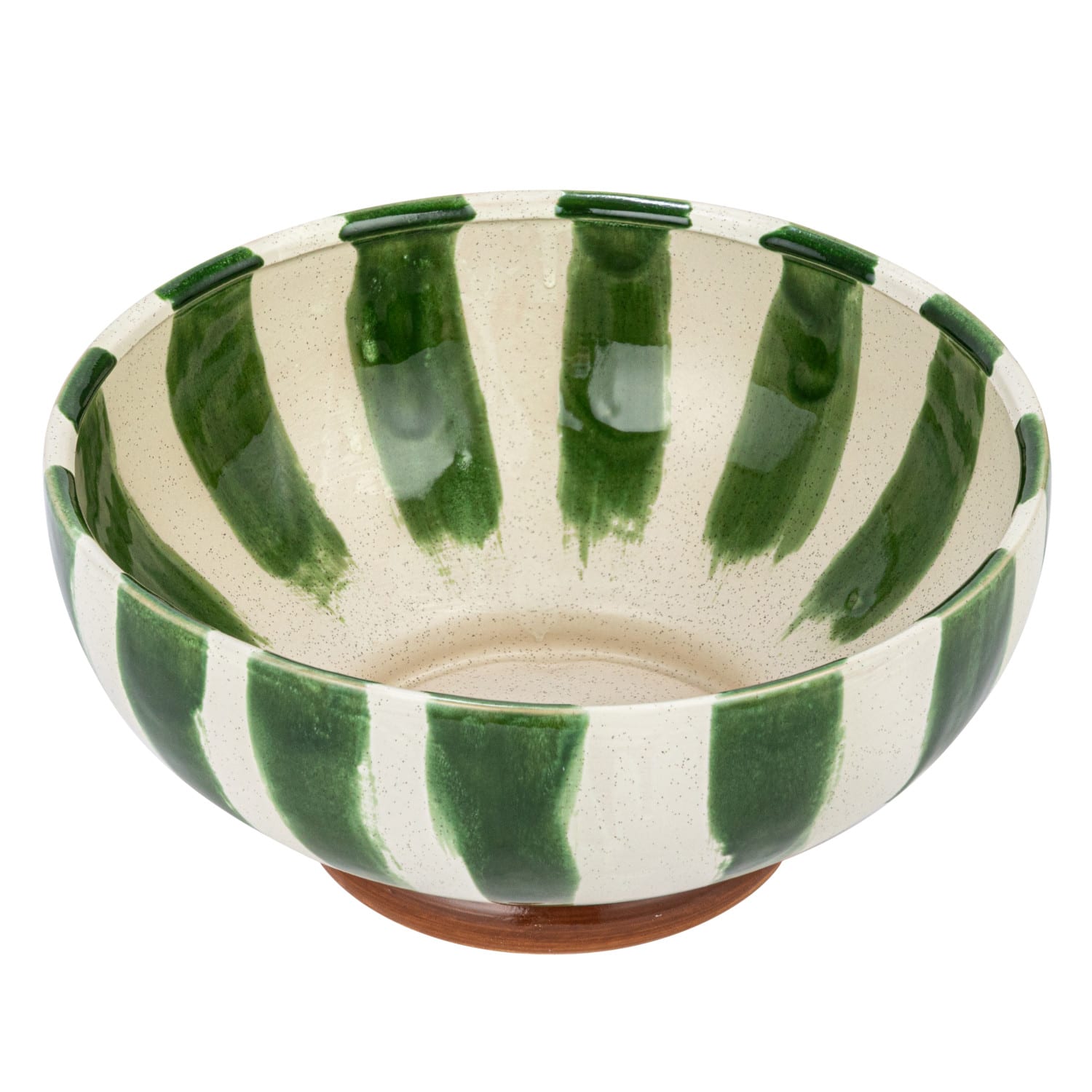 10.5&#x22; Round Hand-Painted Stoneware Footed Bowl with Stripes &#x26; Reactive Glaze