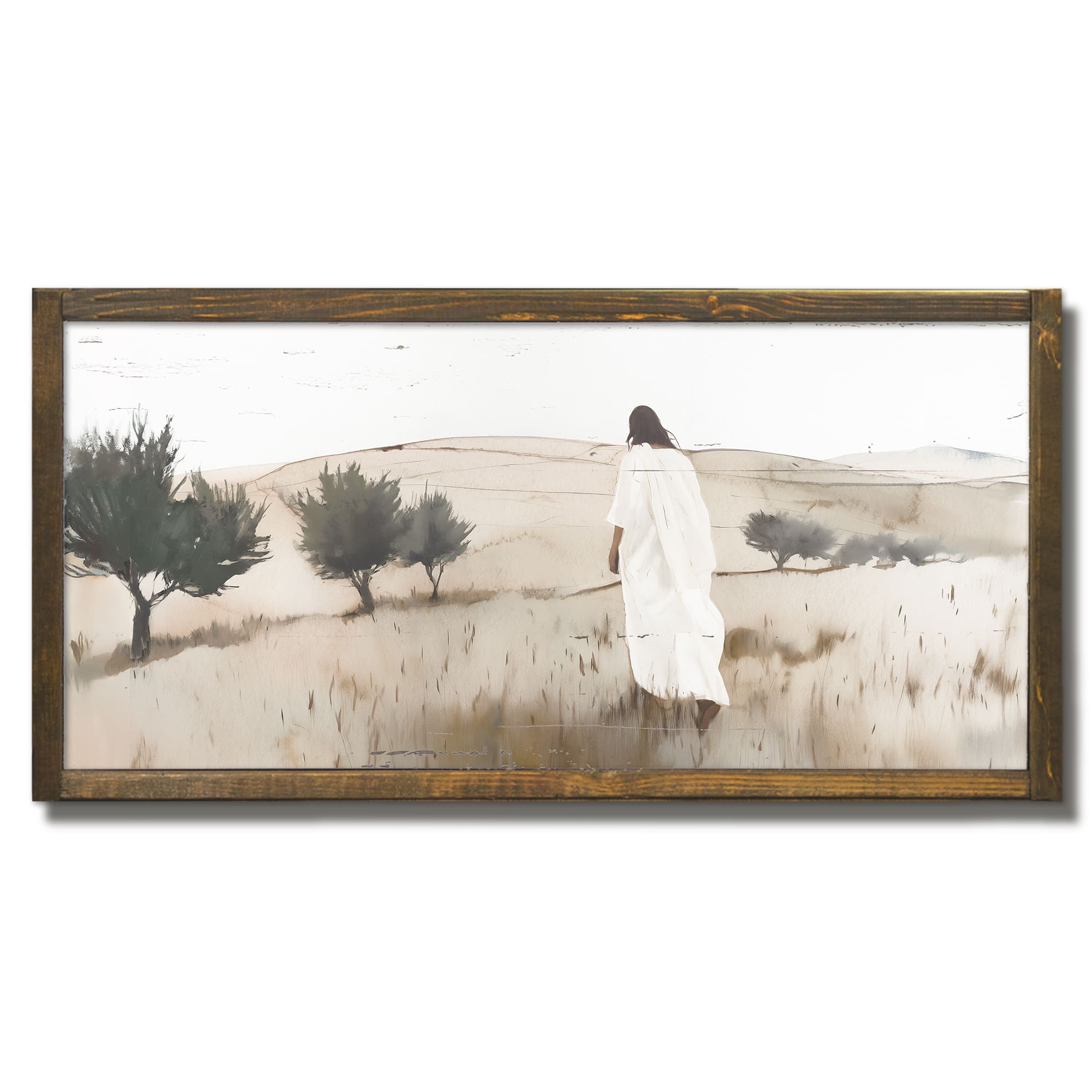 24" x 12" Jesus Walking Framed Wood Plaque