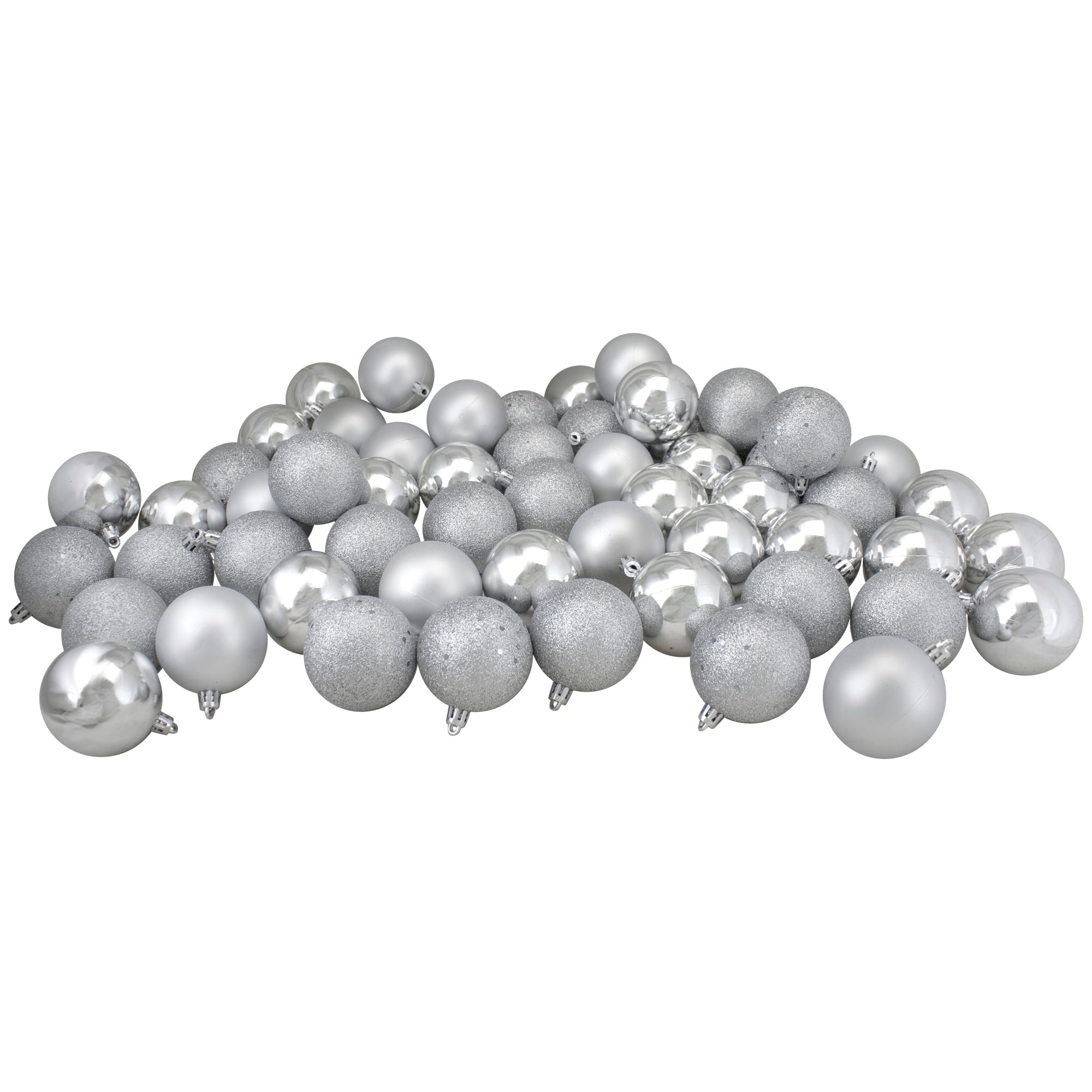 60ct. 2.5&#x22; 4-Finish Silver Shatterproof Ball Ornaments