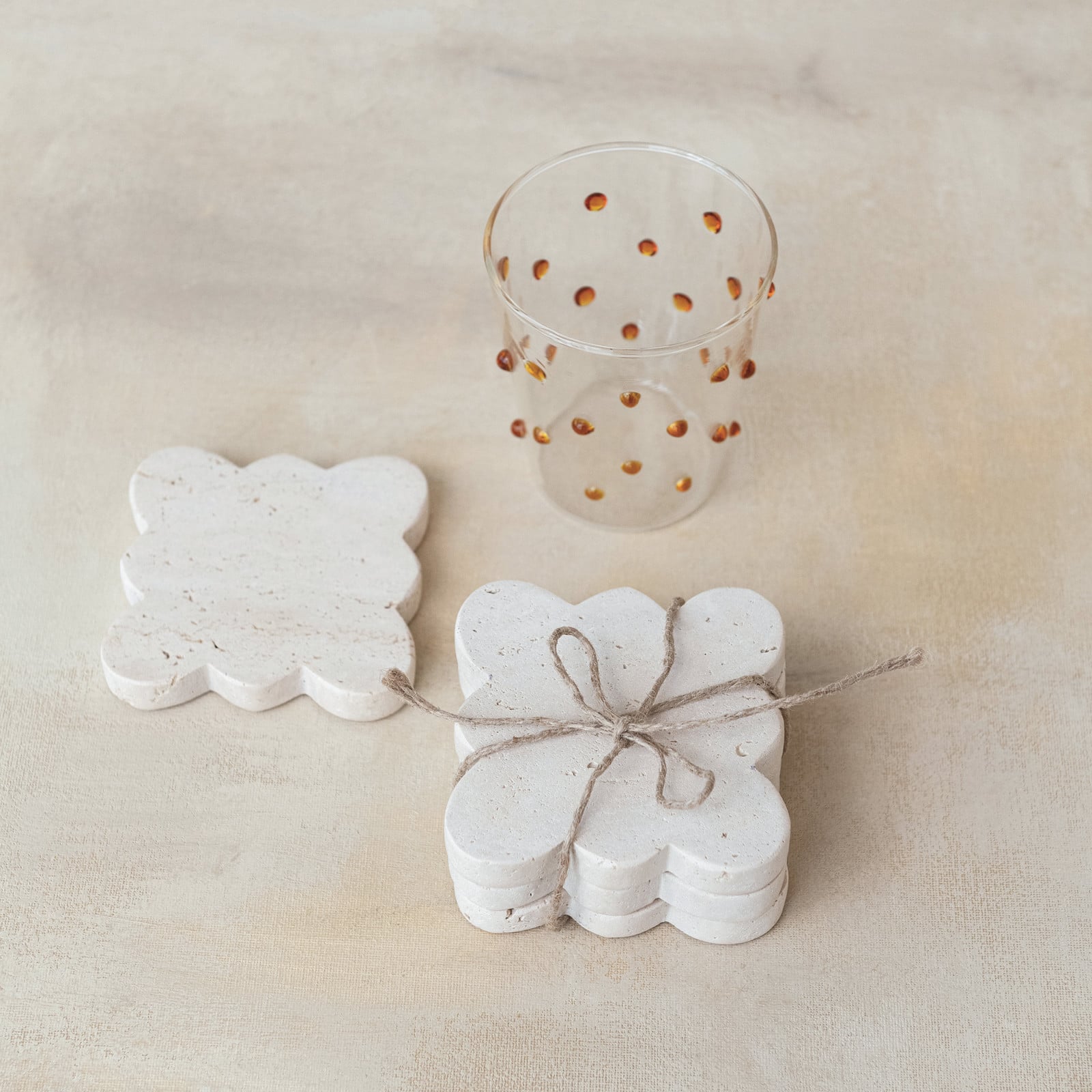 Hello Honey Tuscan Elegance Travertine Coaster Set, 4ct.