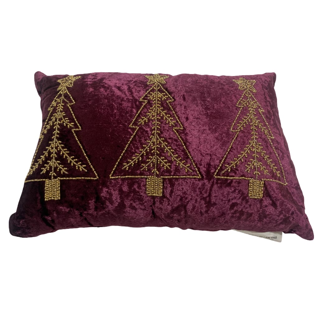12&#x22; x 18&#x22; Cranberry Christmas Trees Velvet Lumbar Pillow by Ashland&#xAE;