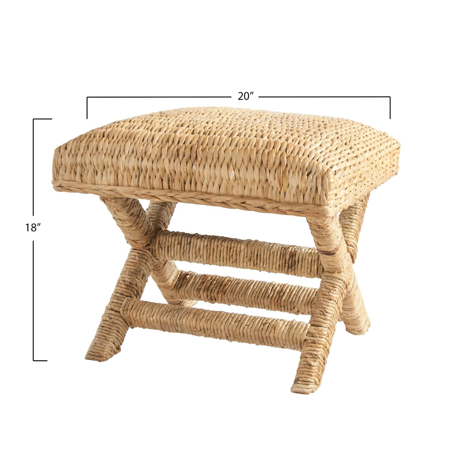 18.5&#x22; Wood &#x26; Water Hyacinth Woven Stool