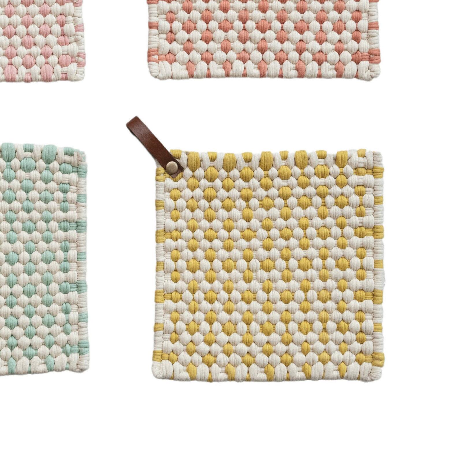 Hello Honey® Light Hue Cotton Crocheted Pot Holders with Leather Loops Set