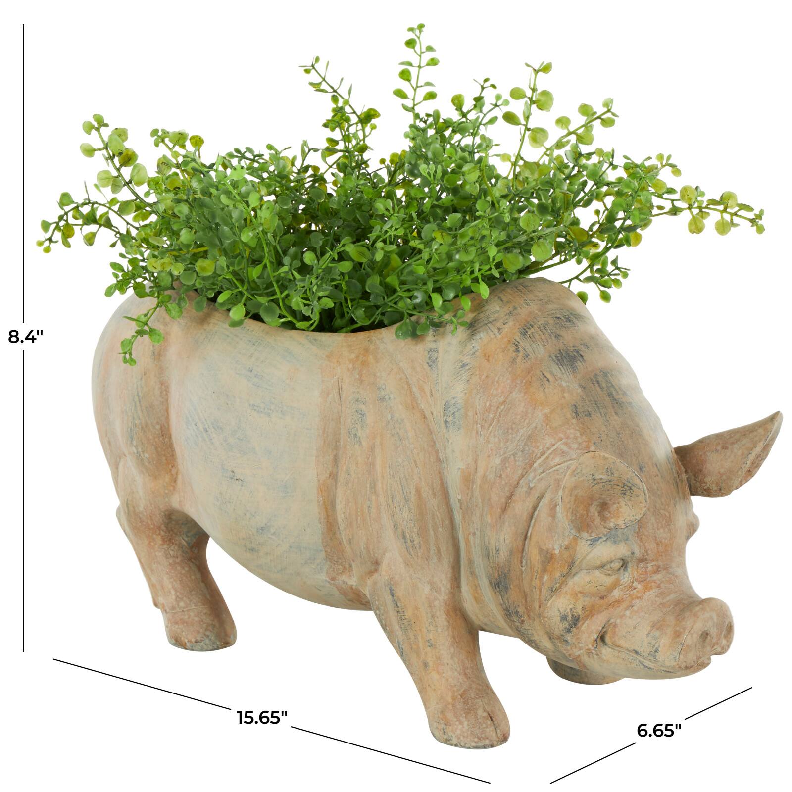 16&#x22; Distressed Light Brown Pig Planter
