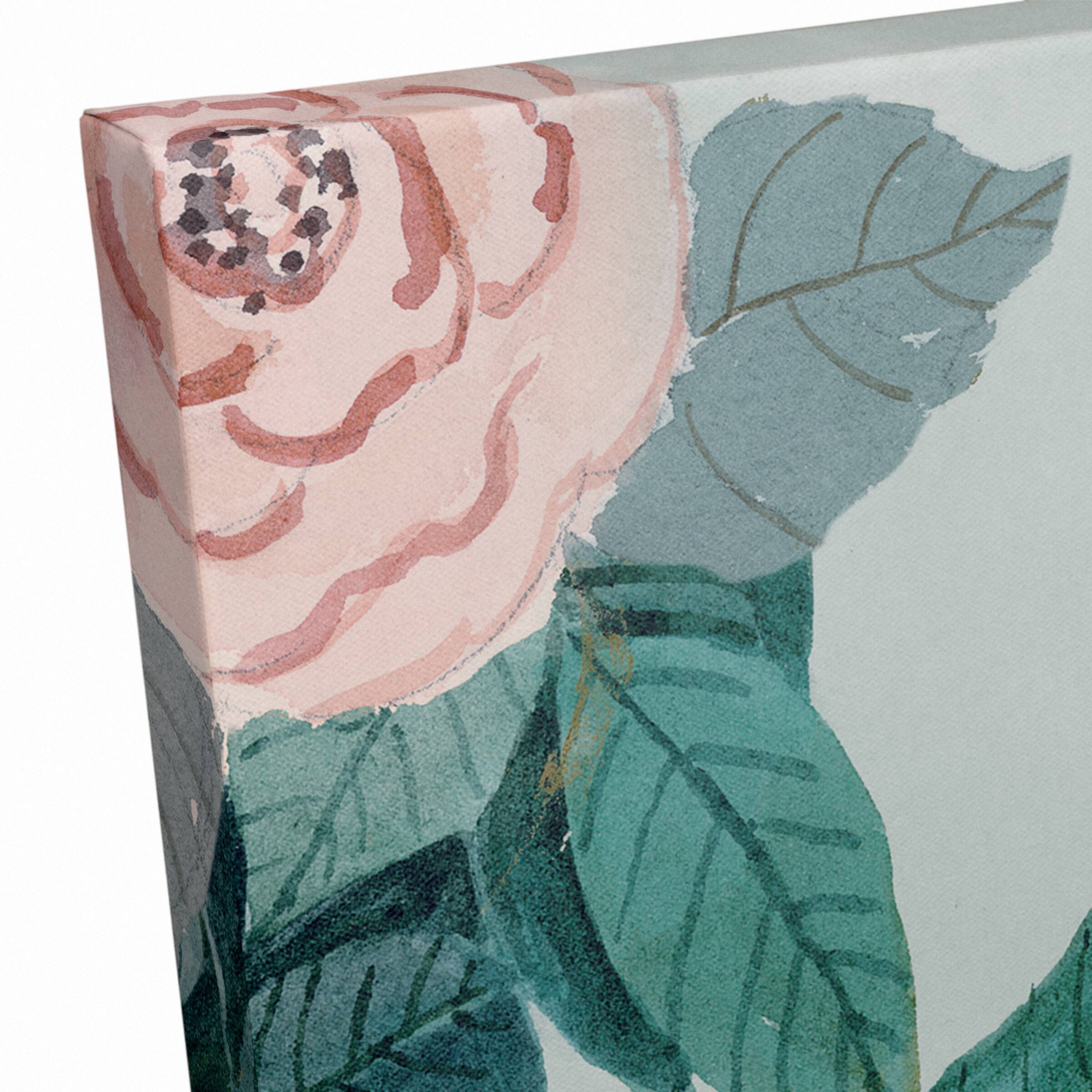 Green &#x26; Pink Botanical Canvas Wall Art