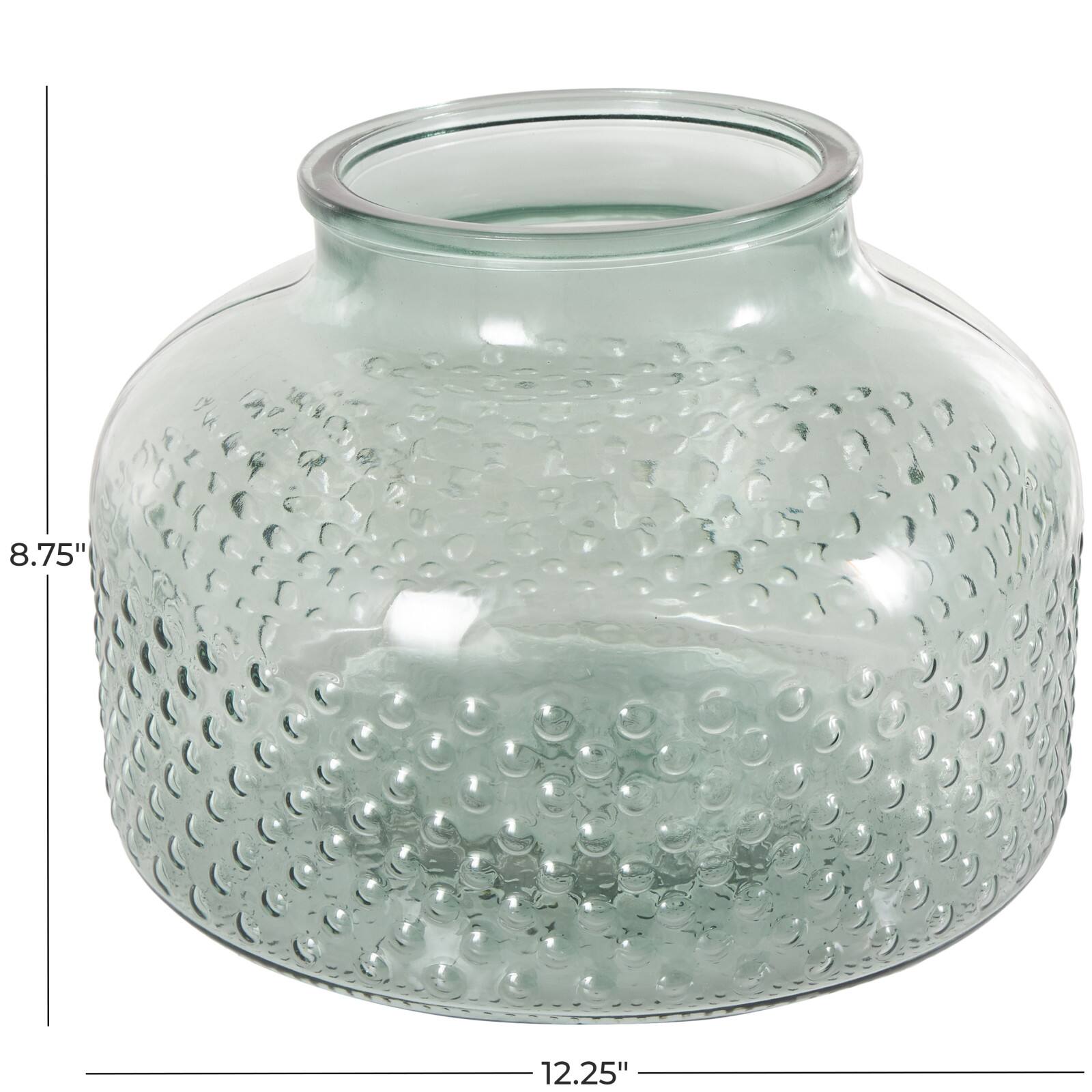 12.25" Green Glass Wide Spotted Decorative Vase