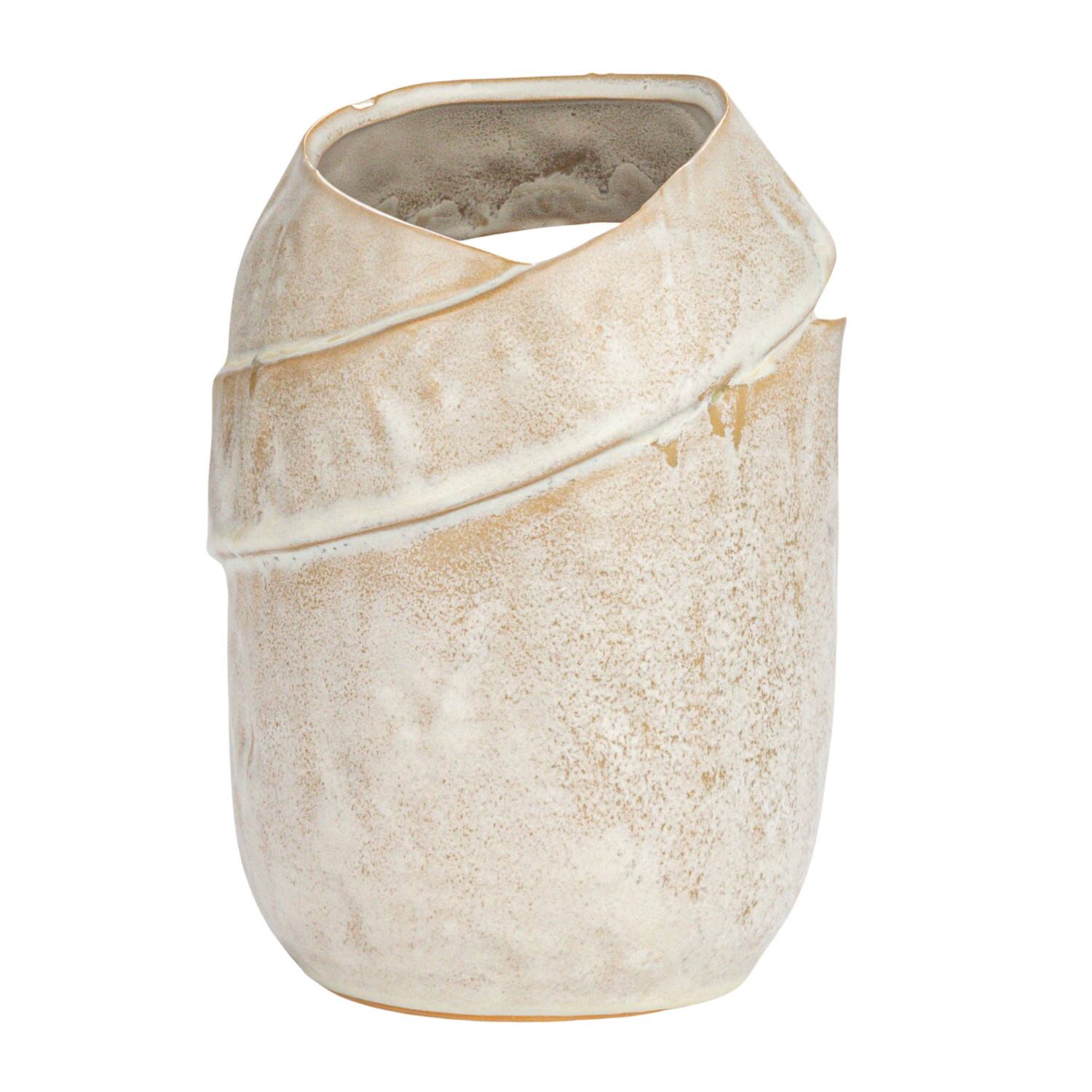Hello Honey® 8" Cream Organic Round Stoneware Vase with Reactive Glaze