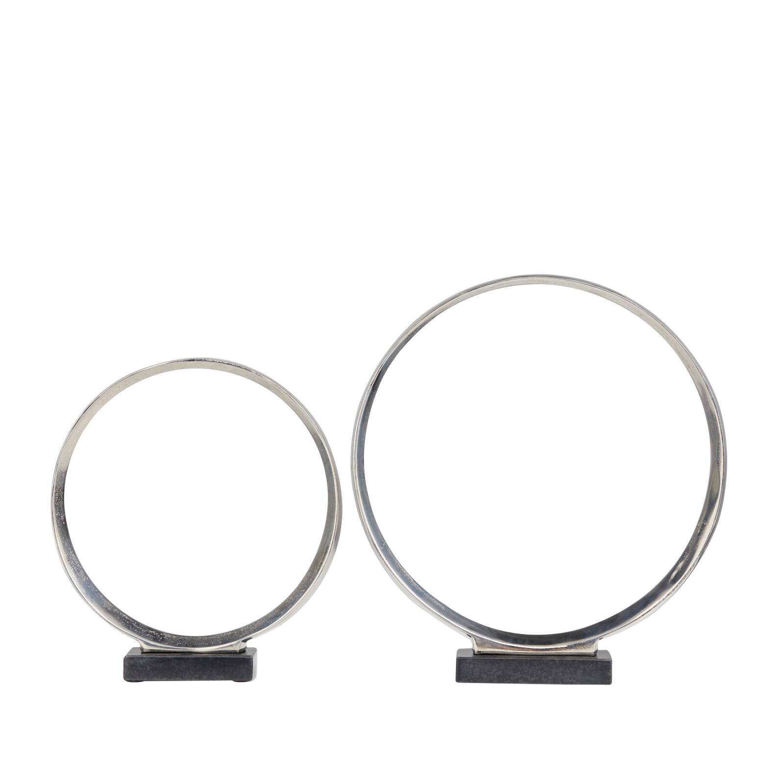 Silver Aluminum Geometric Sculpture with Marble Base Set