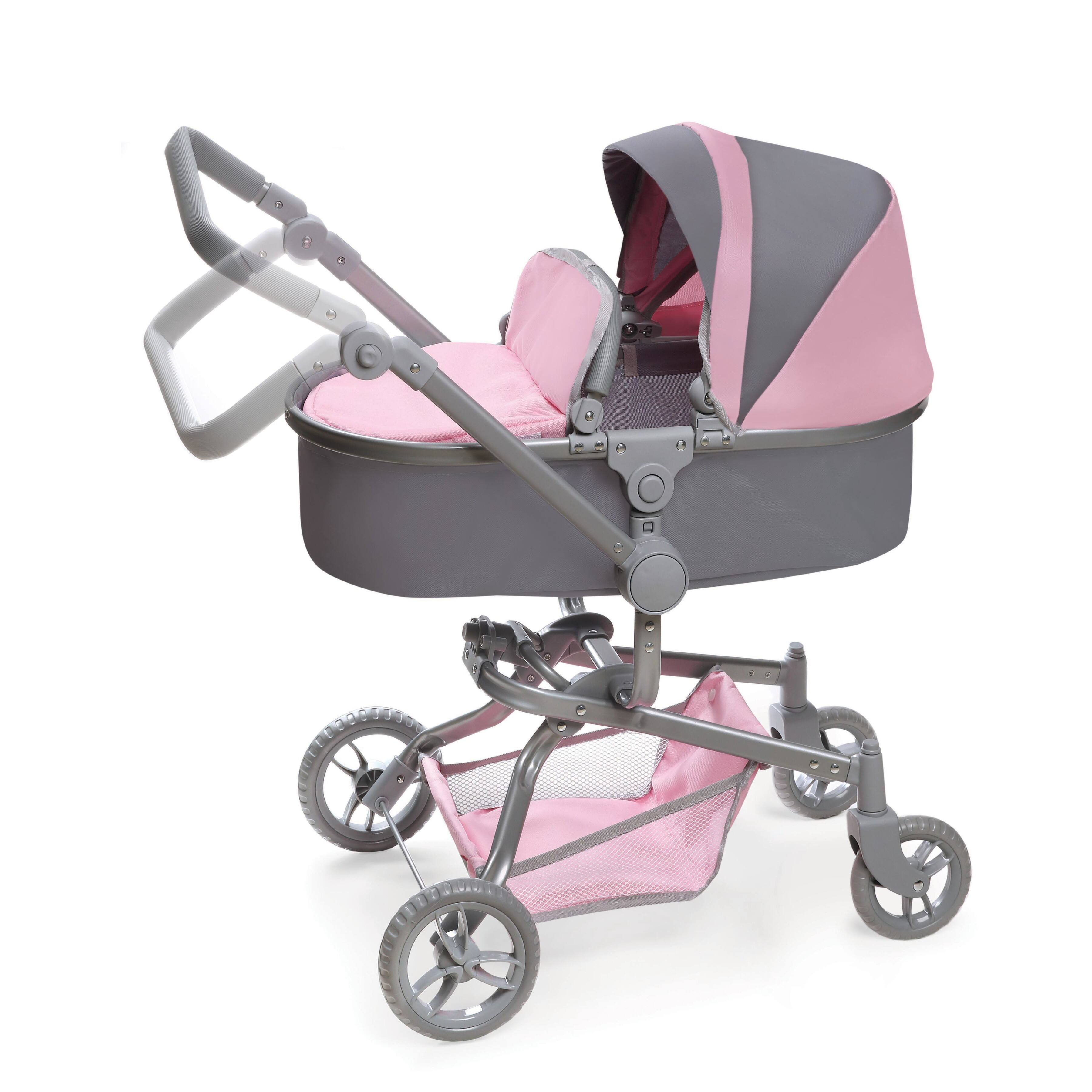 Badger Basket Gray &#x26; Pink Daydream Multi-Function Single Doll Pram &#x26; Stroller