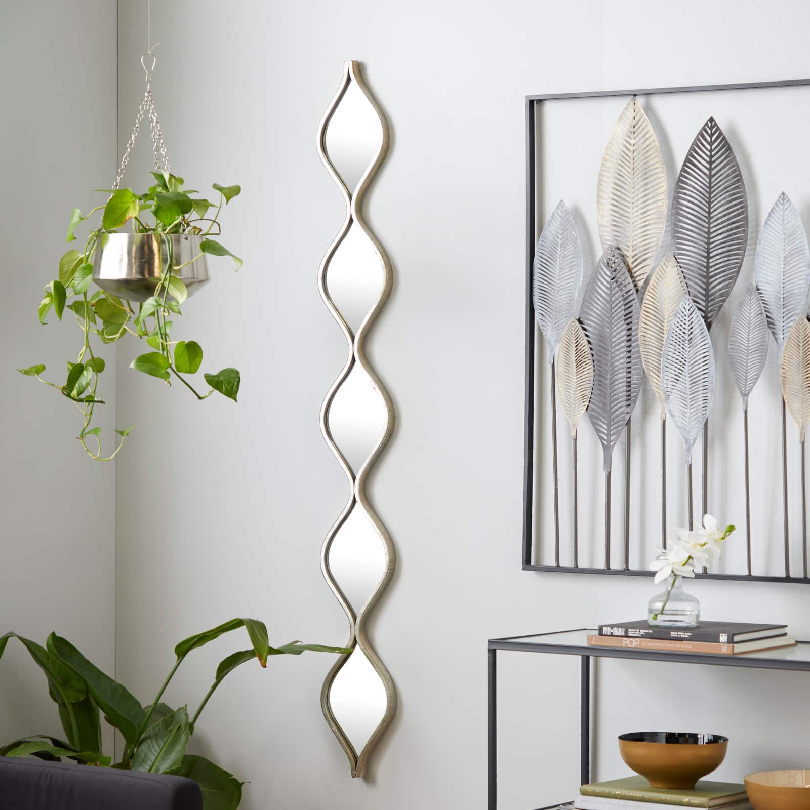 59&#x22; Silver Vintage Metal Wall Mirror