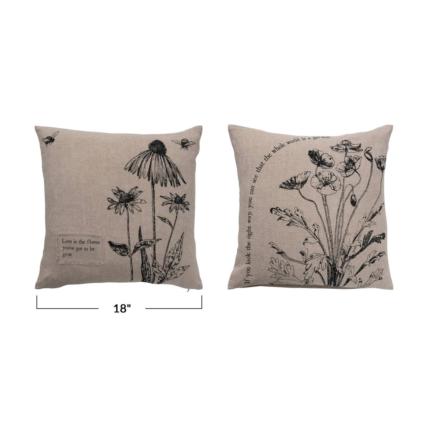 Hello Honey® Cream & Black Flower Prints Linen Blend Pillow with Patches Set