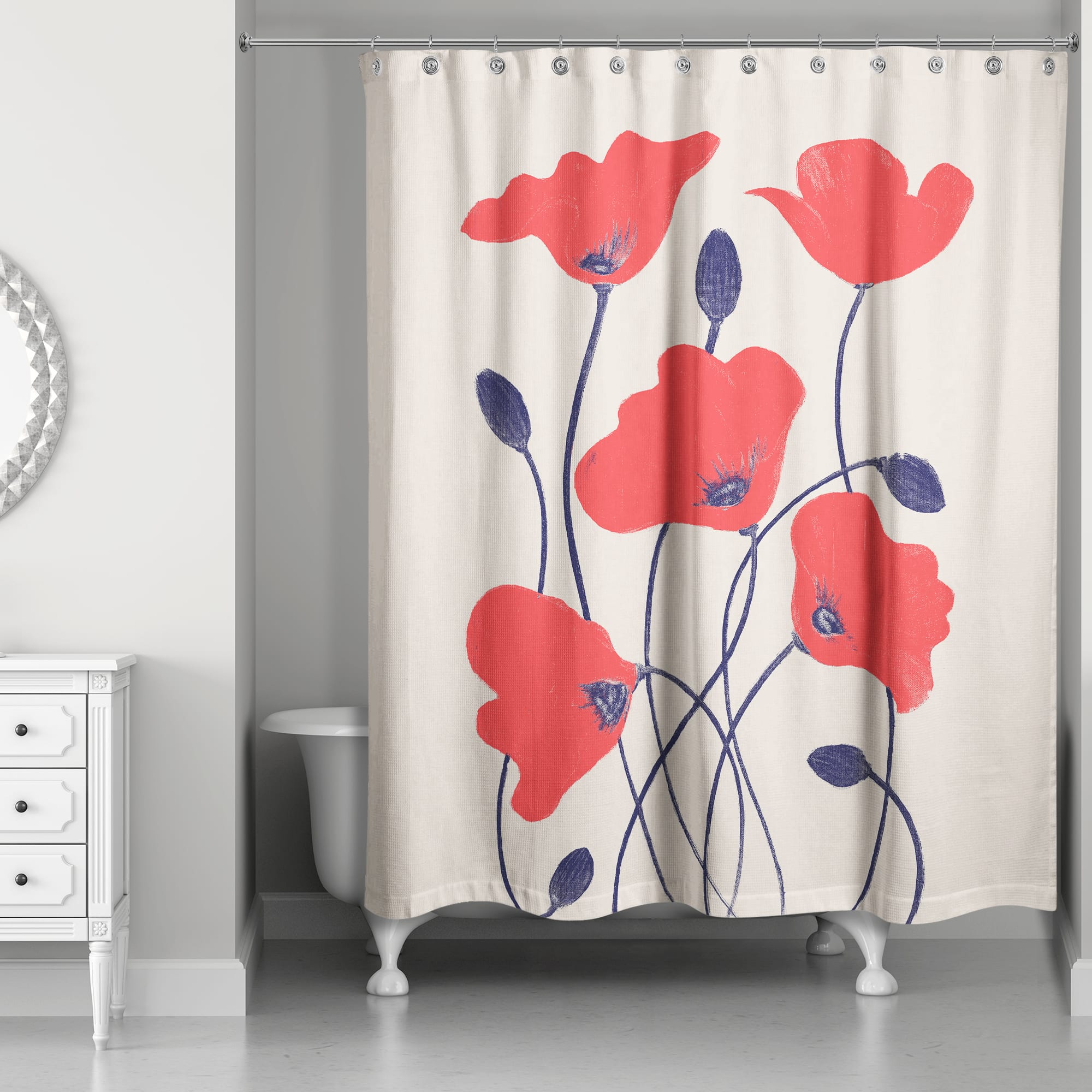 Simple Red Poppies 71&#x22; x 74&#x22; Shower Curtain