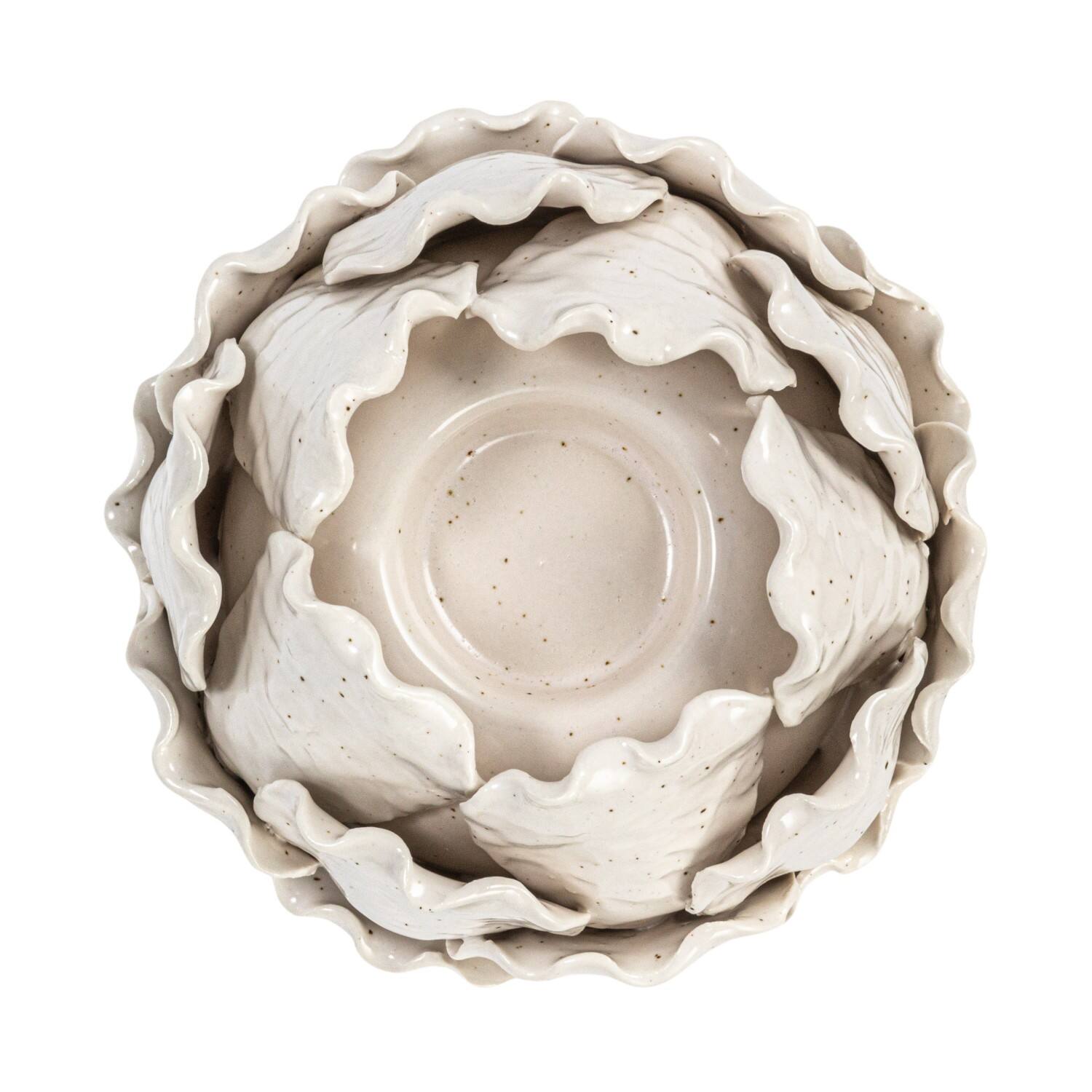 Hello Honey&#xAE; 5&#x22; Cream Artichoke Tealight Stoneware Candle Holder